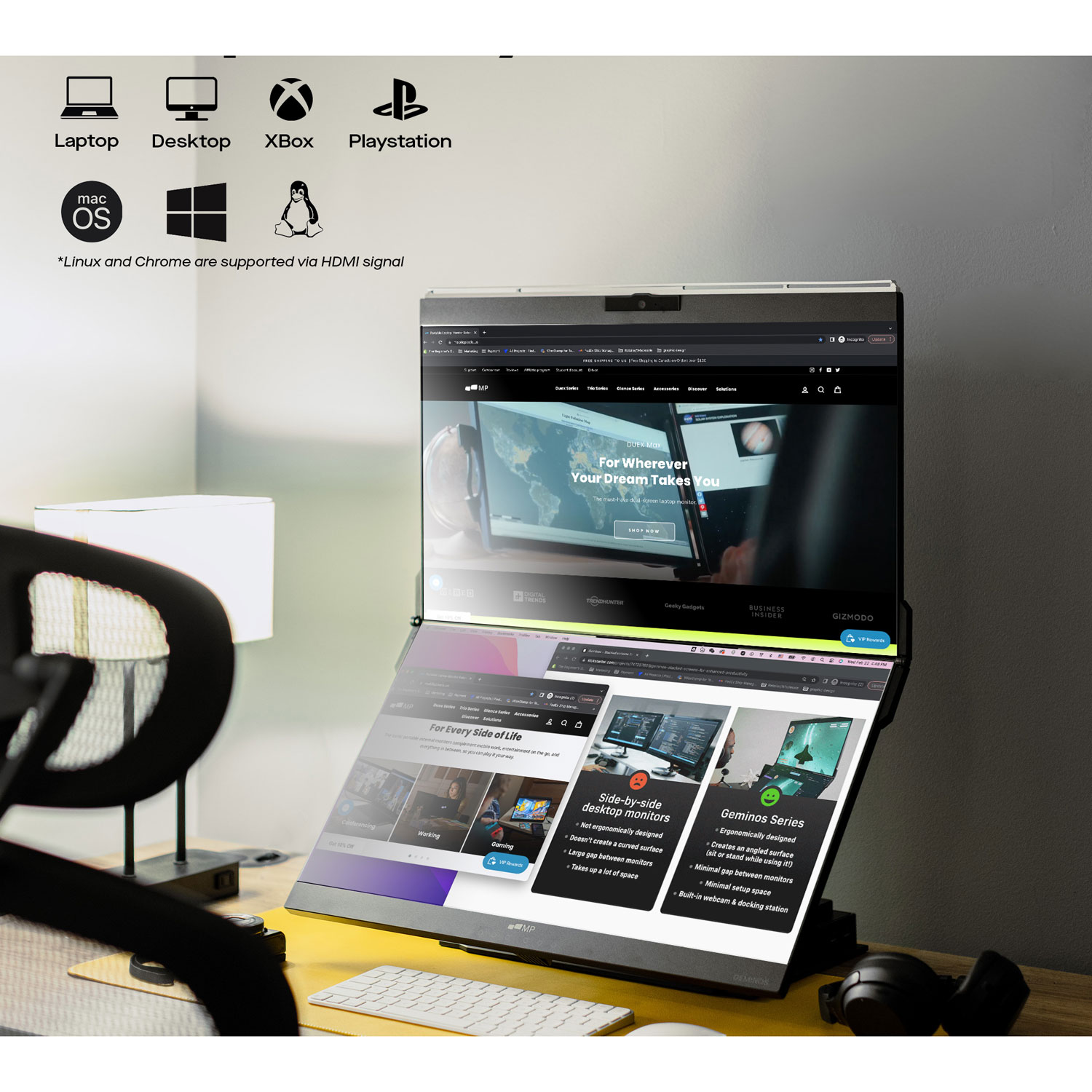 Mobile Pixels Geminos X 24" QHD 75Hz 14ms GTG Touchscreen IPS LCD Monitor - Black