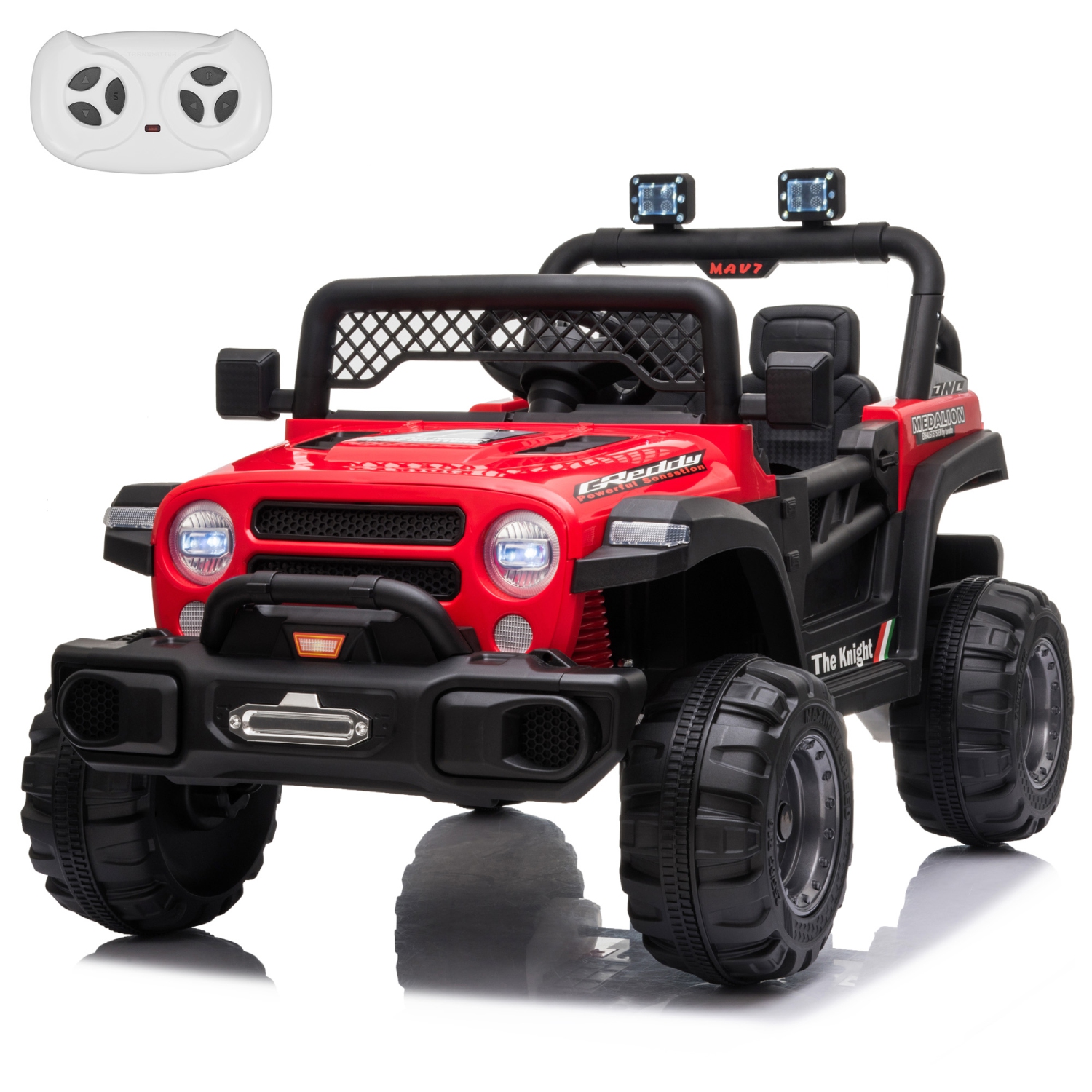 12V Jeep Kids Ride On Car Toy with Open Doors, Realistic Lights and Remote Control