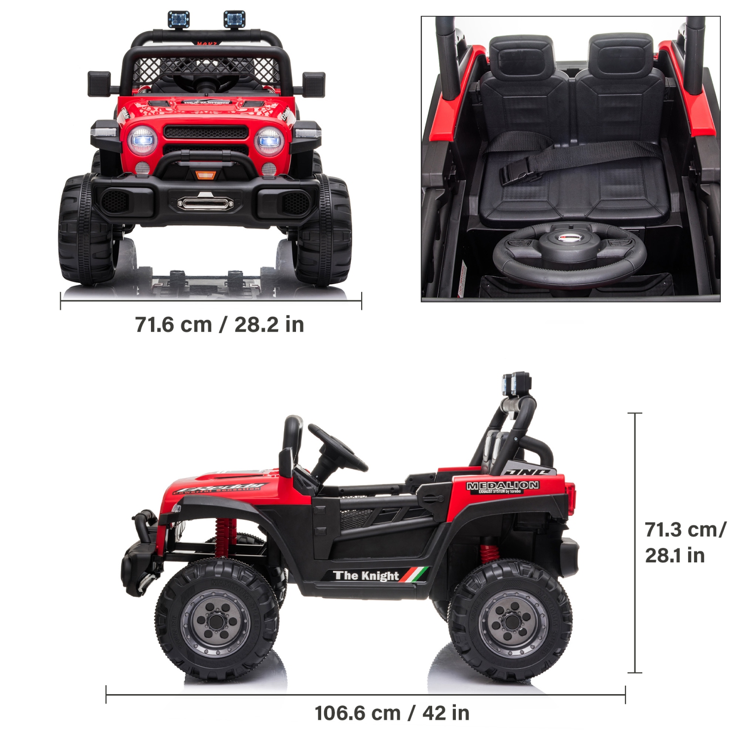 12V Jeep Kids Ride On Car Toy with Open Doors, Realistic Lights and Remote Control