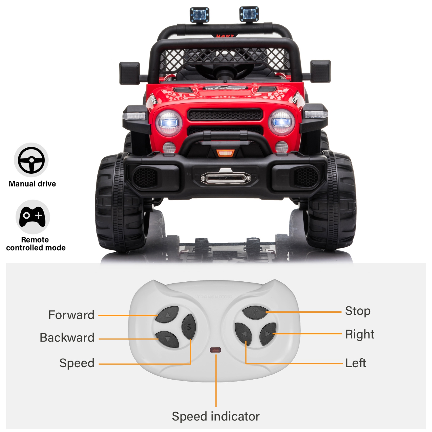 12V Jeep Kids Ride On Car Toy with Open Doors, Realistic Lights and Remote Control