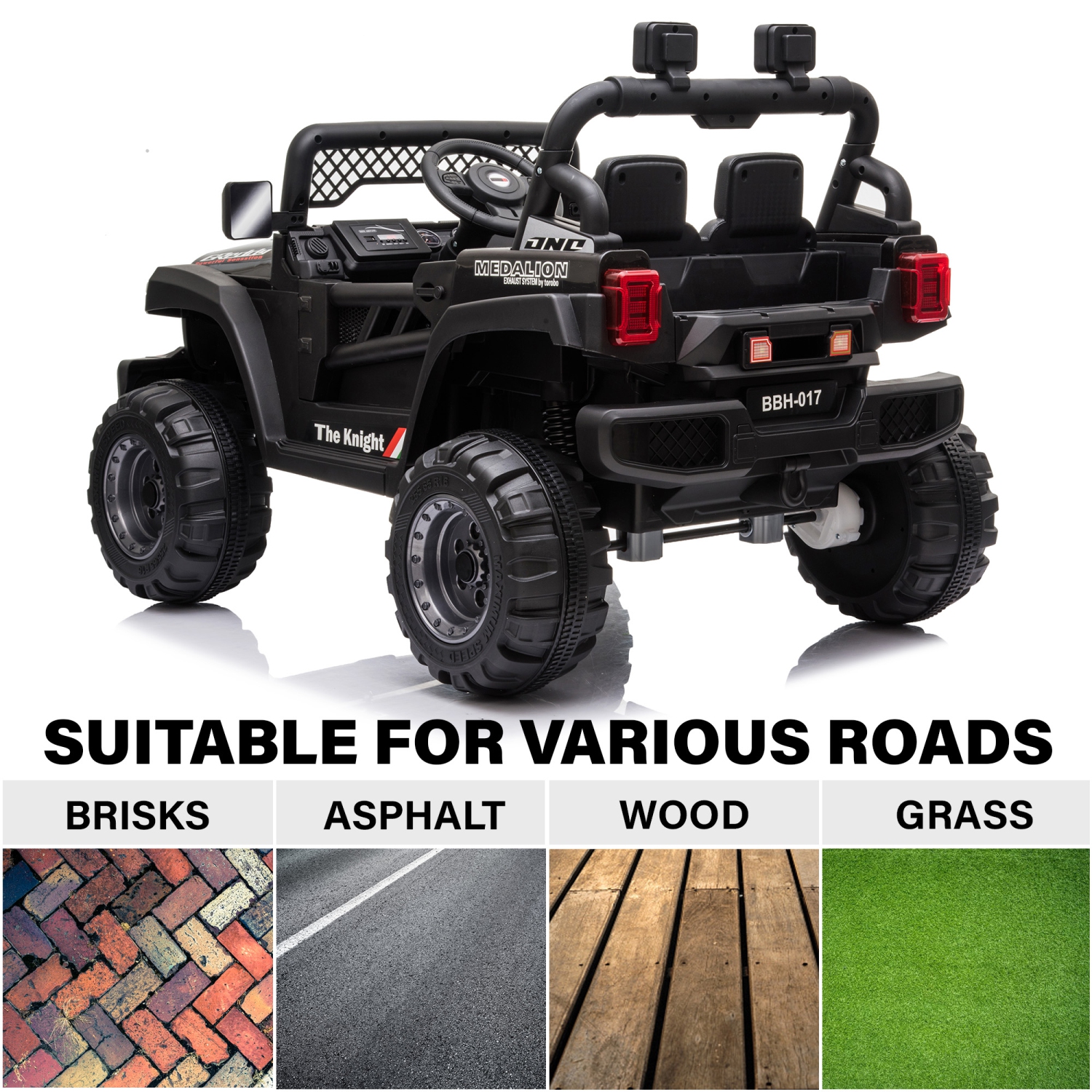 Jouet Jeep 12V pour enfants avec portes ouvertes, lumières réalistes et télécommande