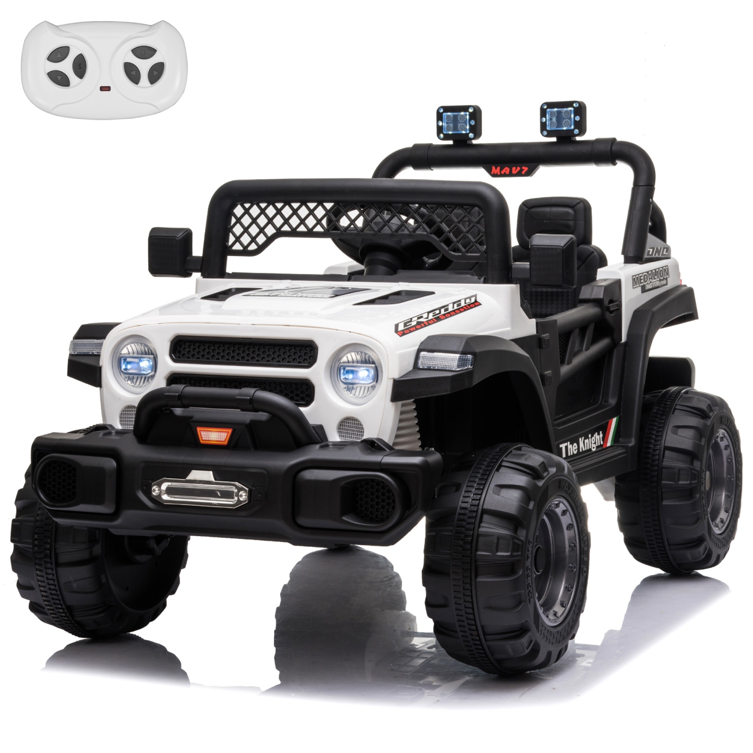 Jouet Jeep 12V pour enfants avec portes ouvertes, lumières réalistes et télécommande