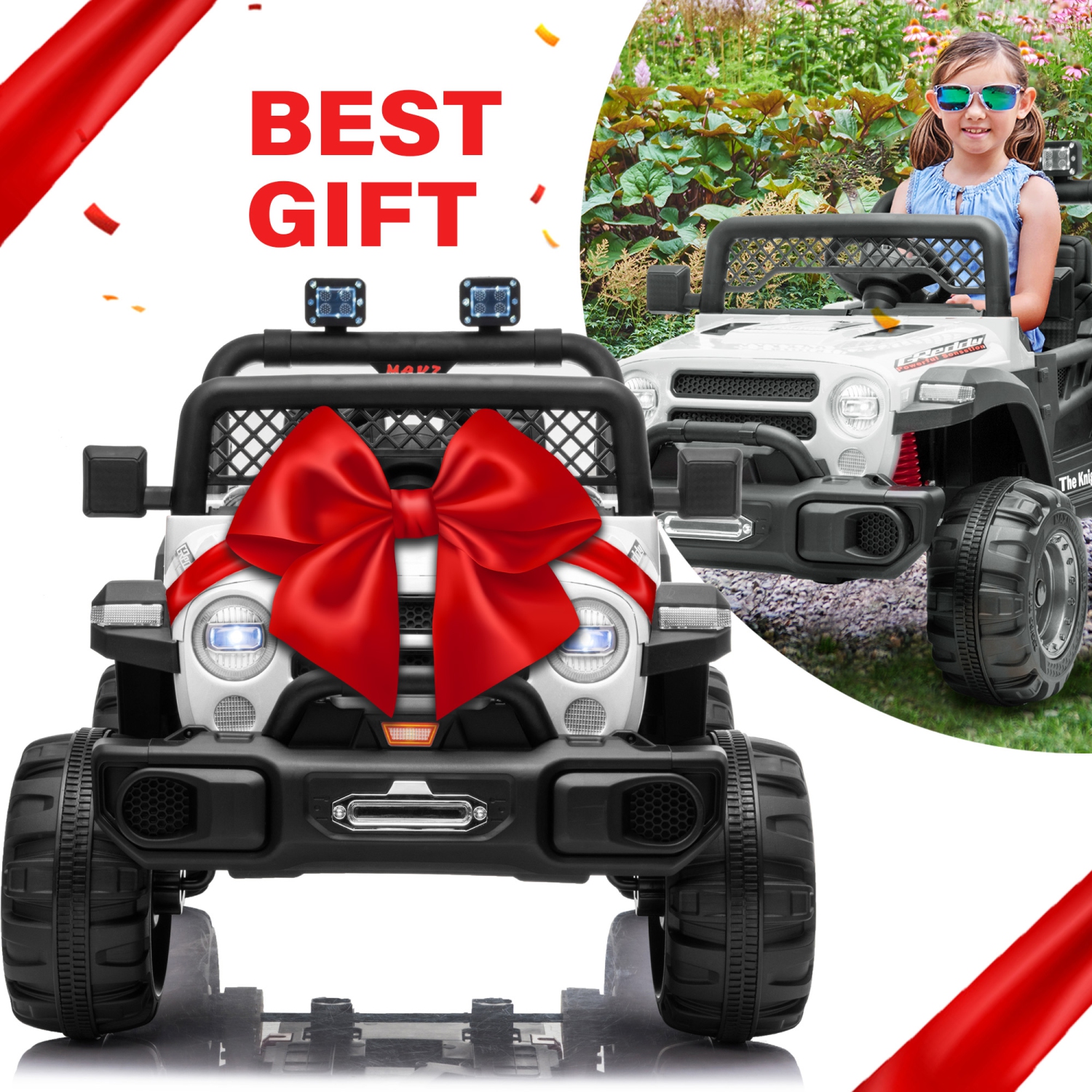 12V Jeep Kids Ride On Car Toy with Open Doors, Realistic Lights and Remote Control