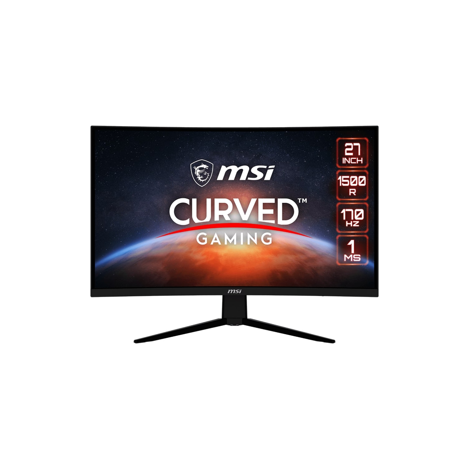 MSI 27" Curved Gaming Monitor, 170Hz, 1ms, WQHD, 2560 x 1440, VA 1500R, Adaptive sync, HDR Ready, HDMI, Displayport, Tilt, VESA, Black, G273CQ