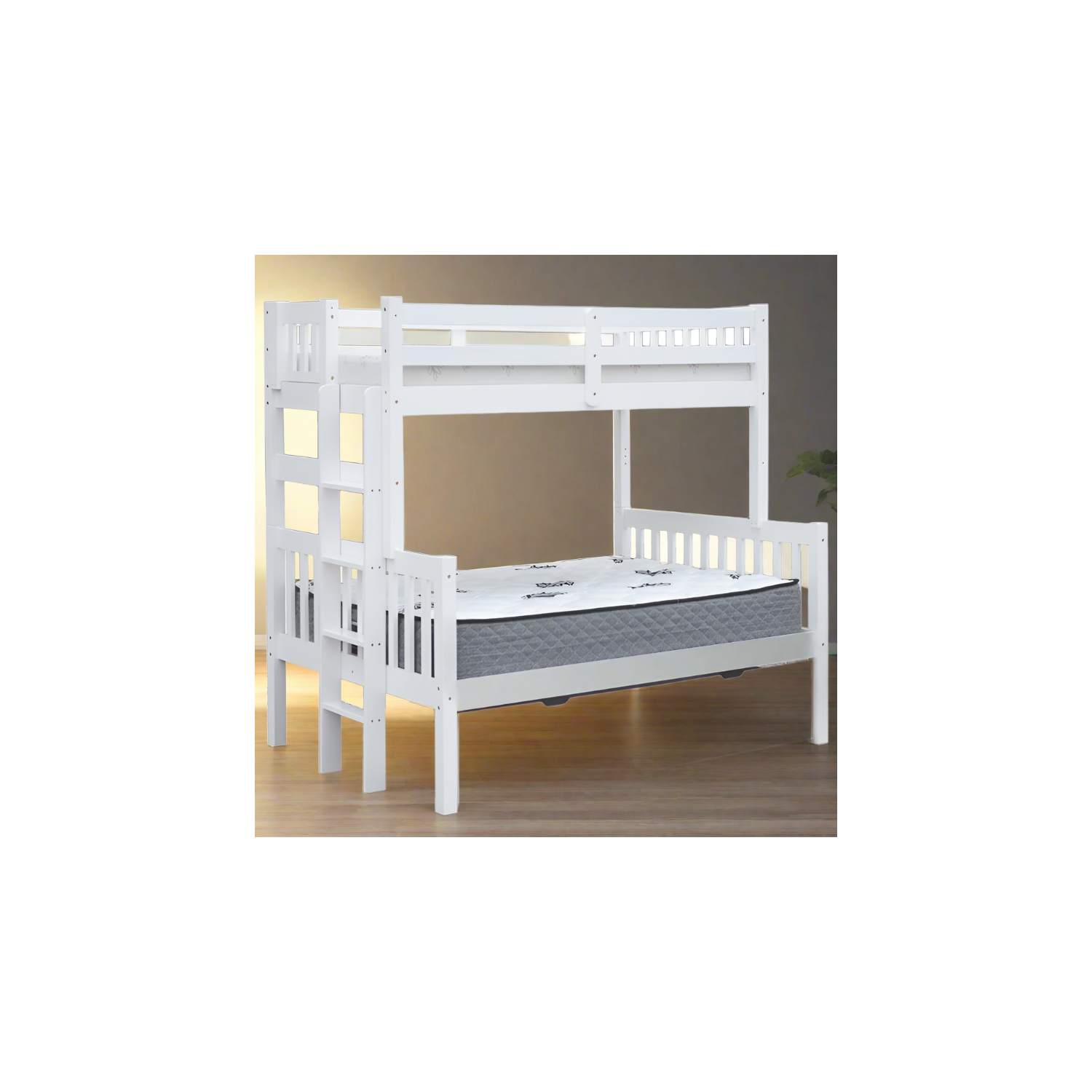 Lit superposé simple sur échelle d'extrémité double Blanc