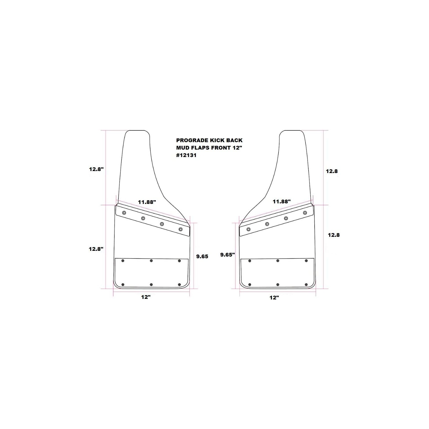 Prograde 14" Rubber & S/S KickBack Mud Flaps - REAR 2PCS