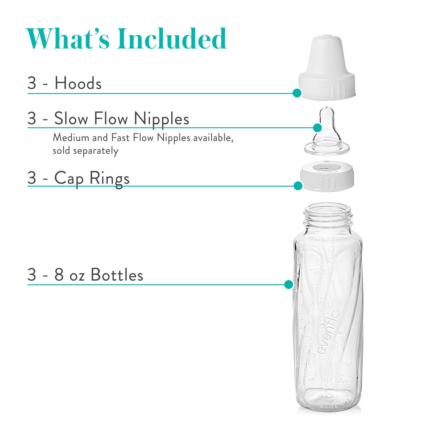 Evenflo 3-pack Classic Glass Bottle With Silicone Nipples