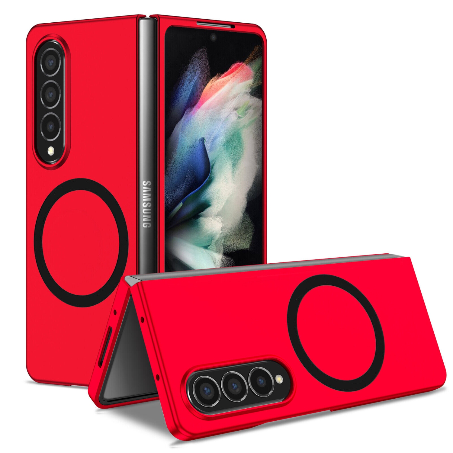 【CSmart】 Hybrid Magnetic Wireless Charging MagSafe Case Back Cover for Samsung Galaxy Z Fold 3, Red