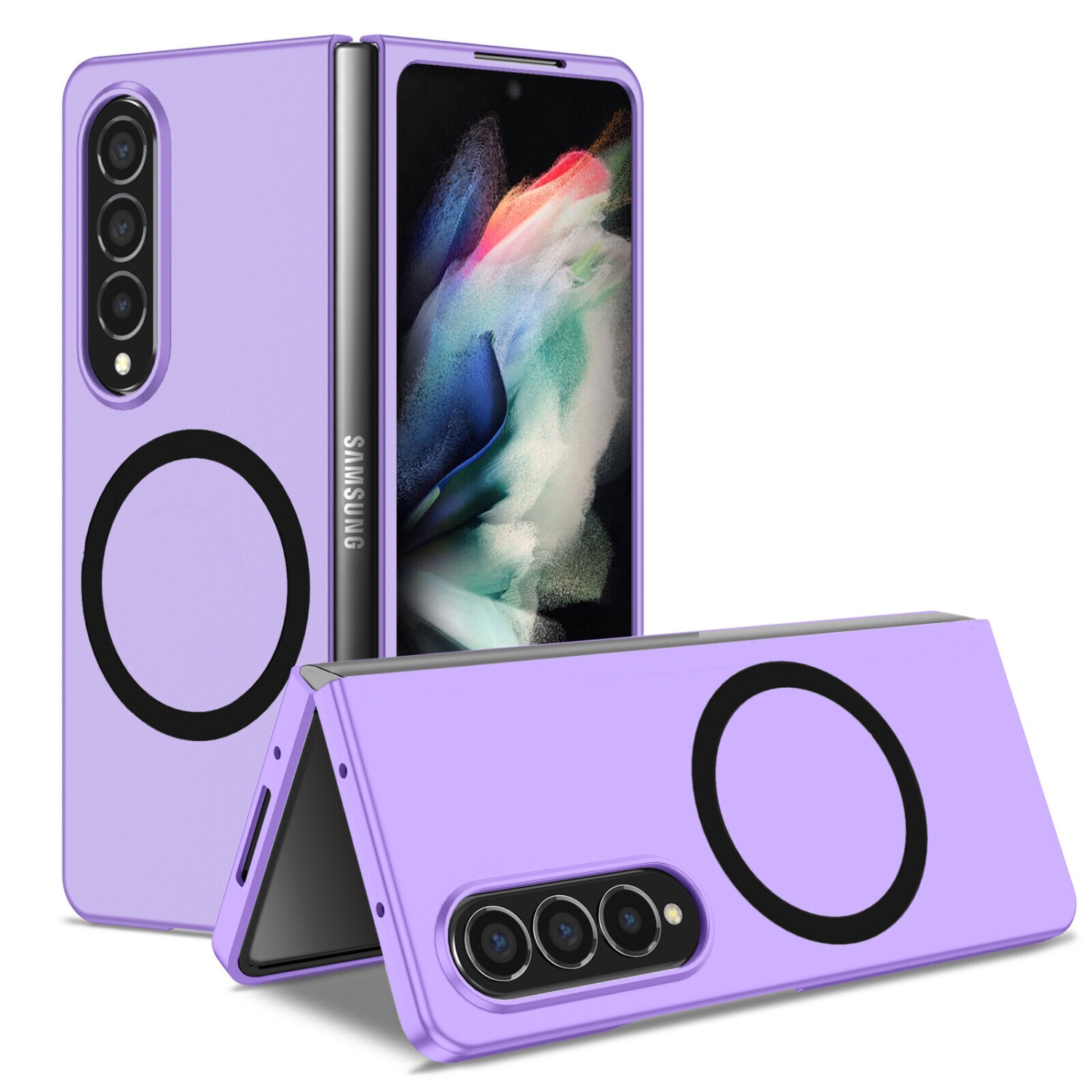 【CSmart】 Hybrid Magnetic Wireless Charging MagSafe Case Back Cover for Samsung Galaxy Z Fold 3, Purple