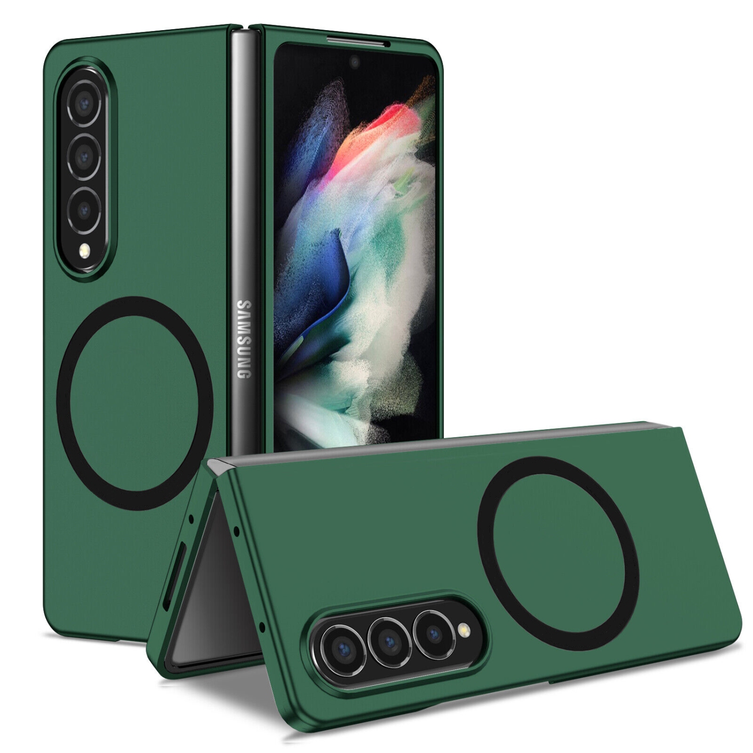 【CSmart】 Hybrid Magnetic Wireless Charging MagSafe Case Back Cover for Samsung Galaxy Z Fold 3, Green