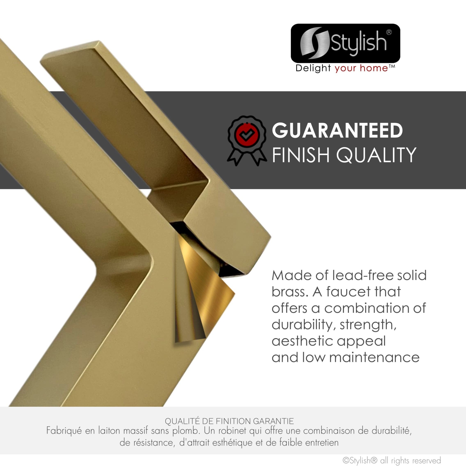 Stylish Single Handle Brushed Gold Finish Bathroom Faucet B-112G