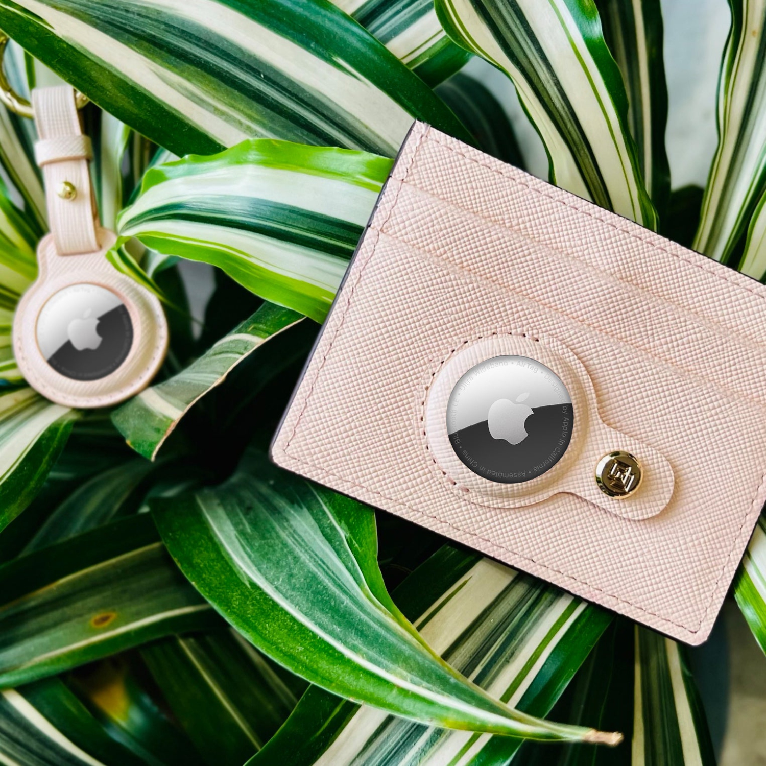 Housse pour AirTag en cuir de première qualité - Rose fard clair Rosé