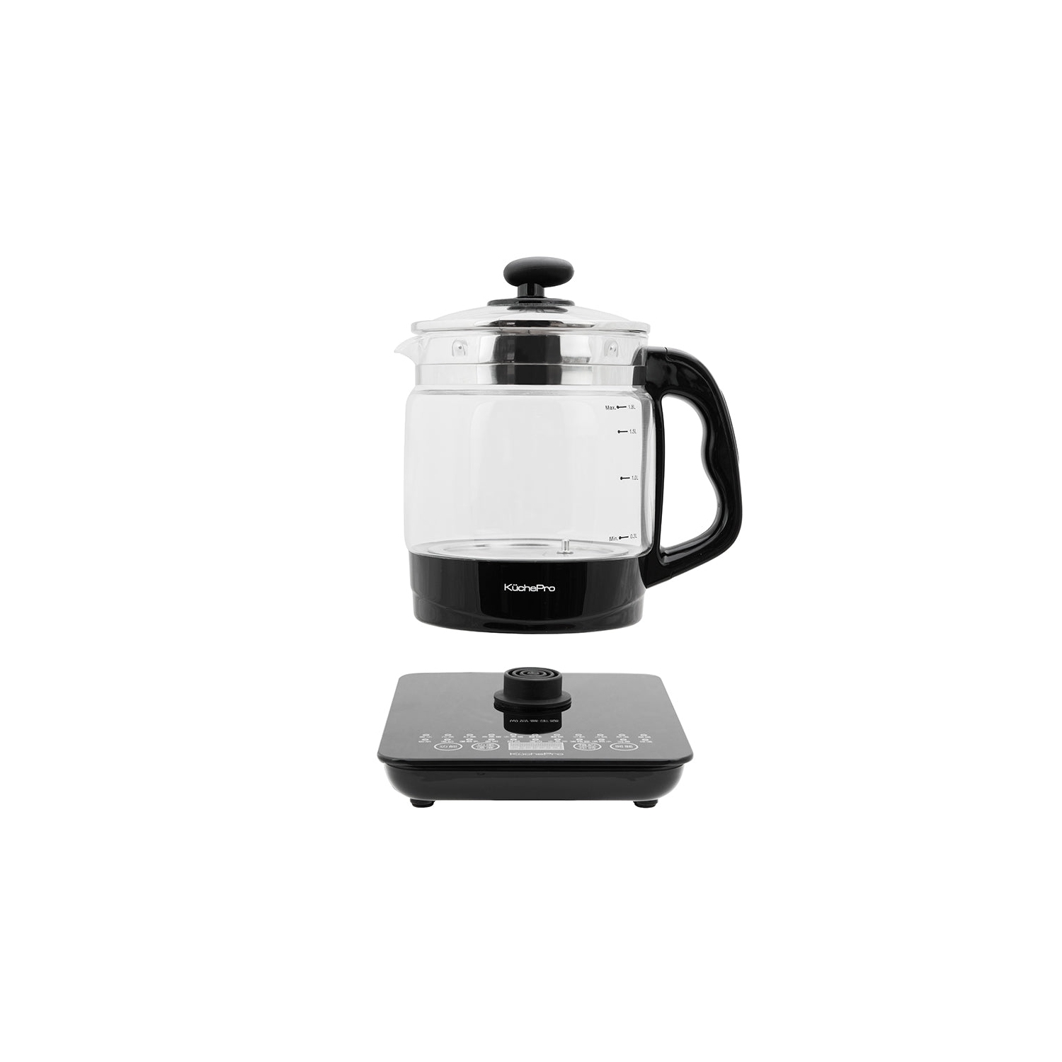 KUCHEPRO Health-Care Beverage Tea Coffee Maker et bouilloire multifonctions, 22-en-1 Programmable Brew Cooker Master, 1,8 L, Noir, Verres.