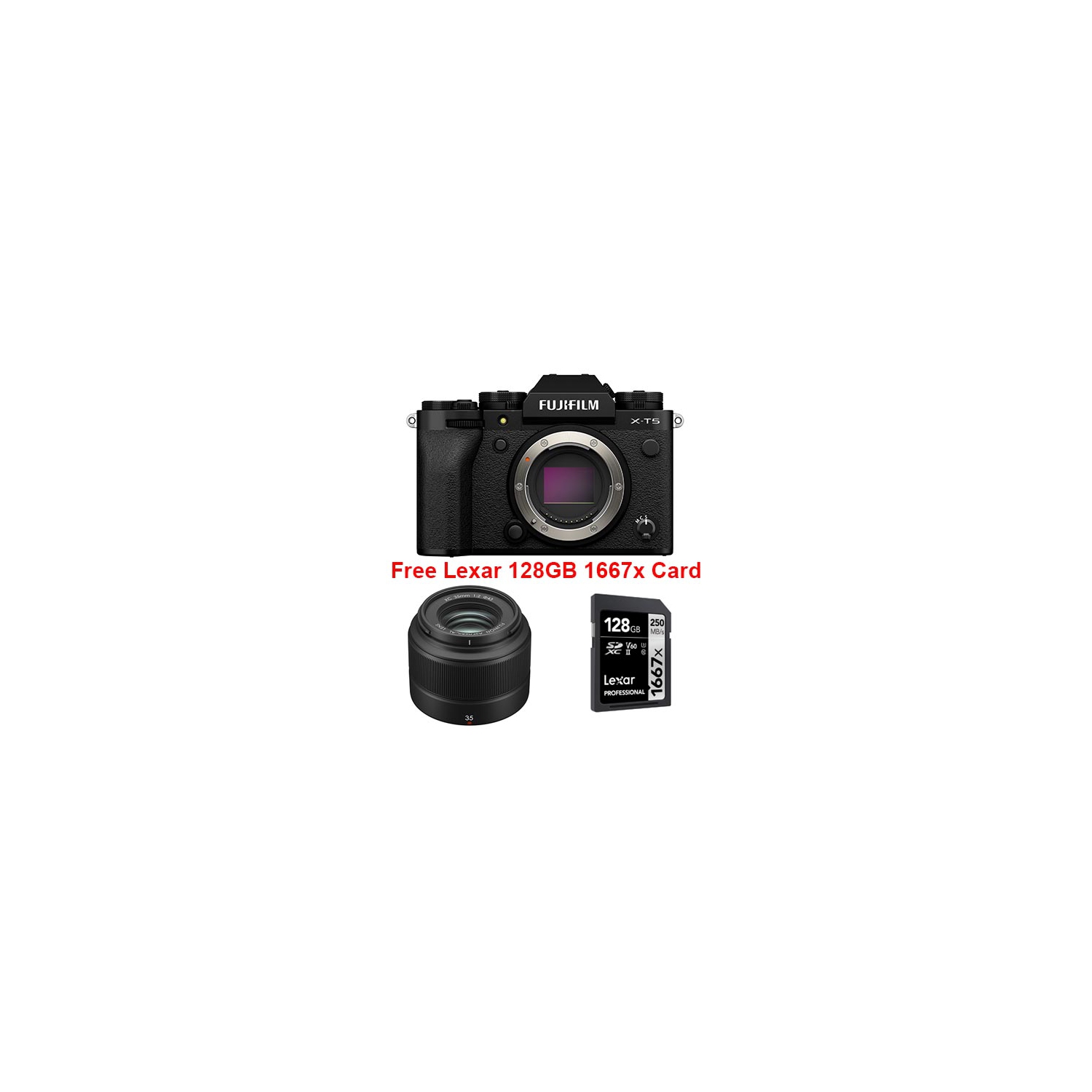 Fujifilm X-T5 Bundle Black Body with XC 35mm f2 + Lexar 128GB Card. Fujifilm Canada Authorized