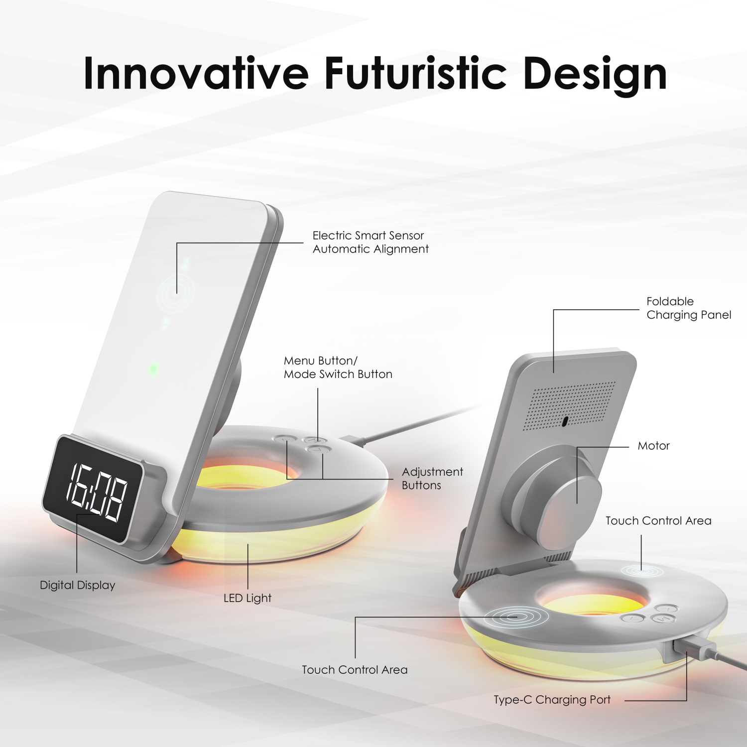 Rexing RS7 3-in-1 Wireless Charging Station, Touch Control, Table-Desk Lamps - White