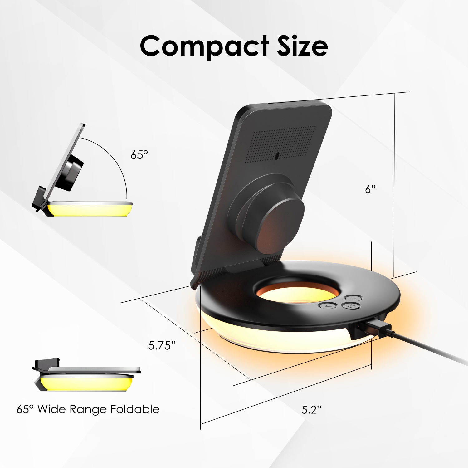 Rexing Station de Recharge Sans Fil RS7 3-en-1, Commande Tactile, Lampes de Table-Desk - Noir