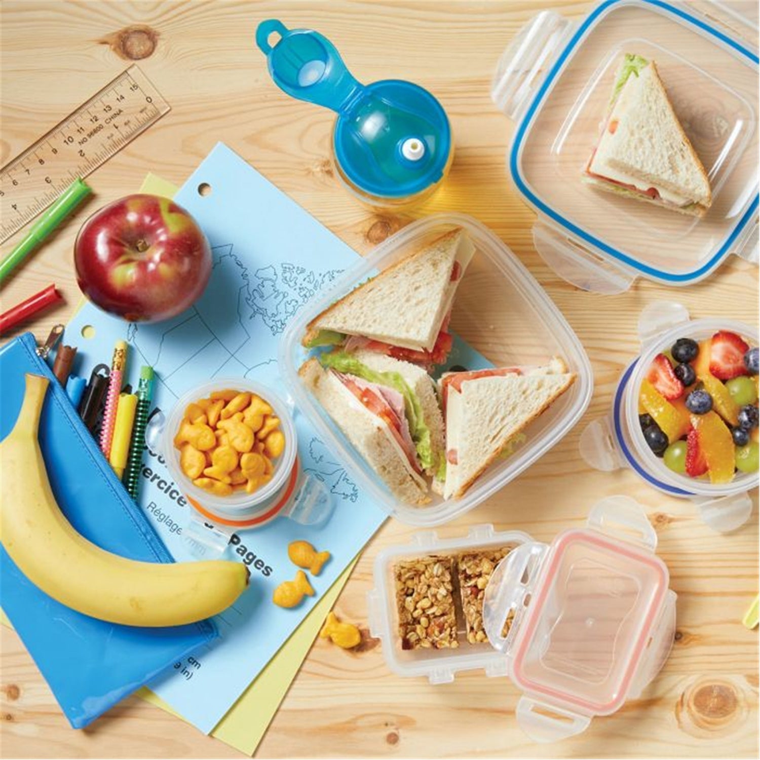 LocknLock - Set of 2 EasyMatch Plastic Containers, Airtight and Leakproof, 1.2 Liter Capacity, Blue