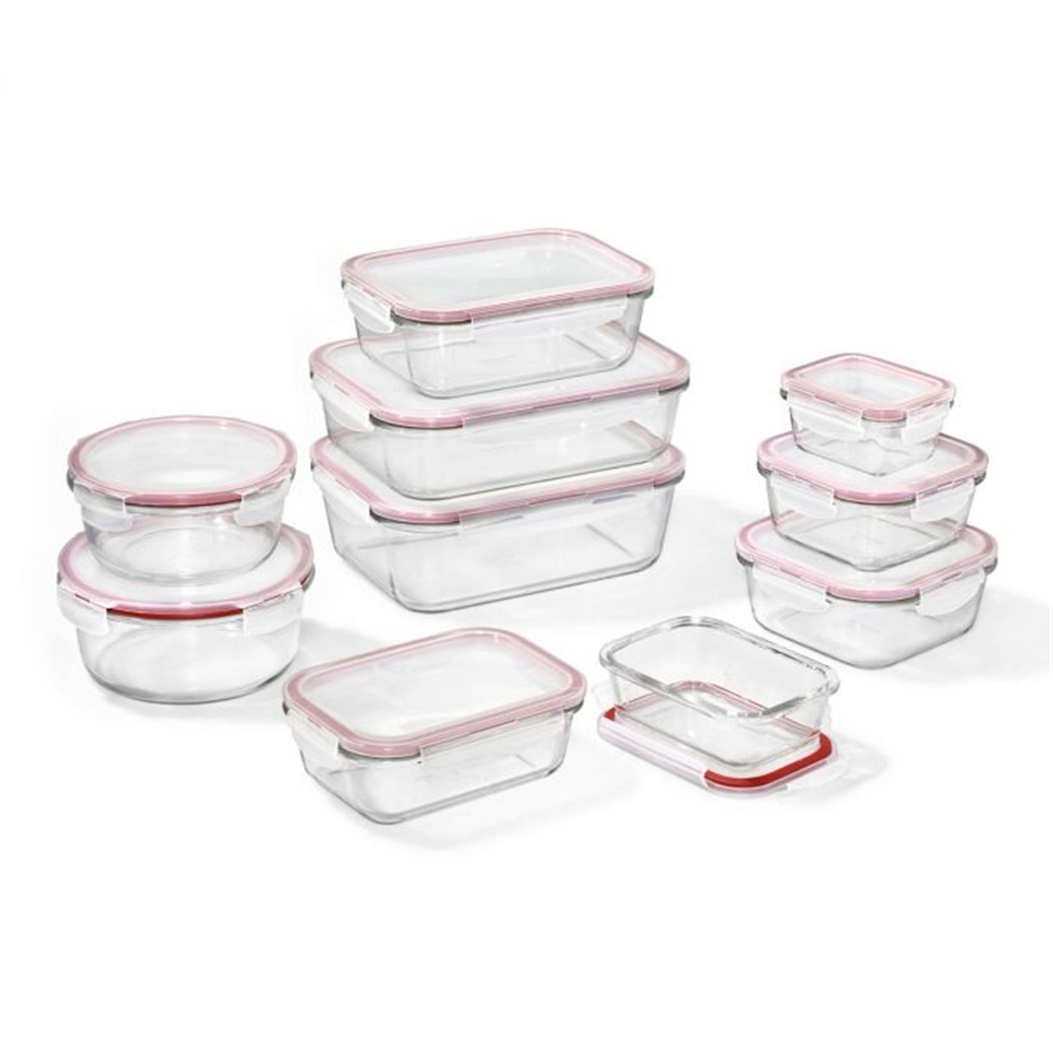 LocknLock - Set of 2 Airtight and Leakproof Glass Containers, 380mL Capacity, Red