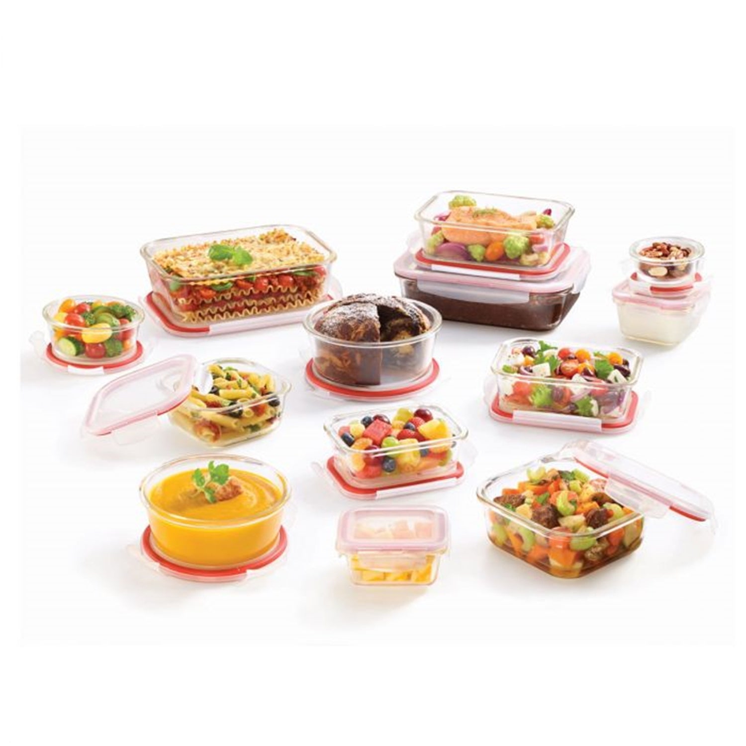 LocknLock - Set of 2 Airtight and Leakproof Glass Containers, 380mL Capacity, Red