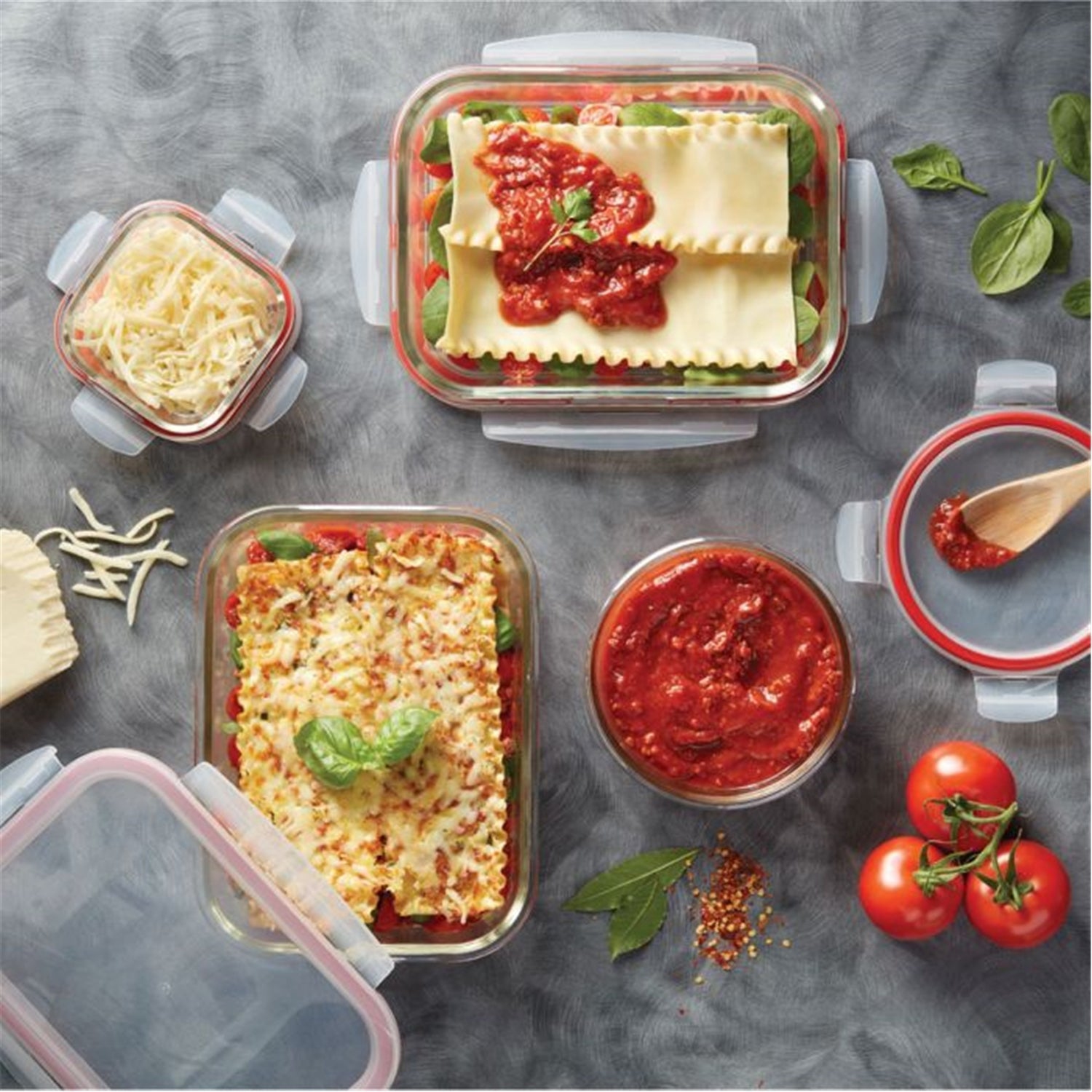 LocknLock - Set of 2 Airtight and Leakproof Glass Containers, 750mL Capacity, Red