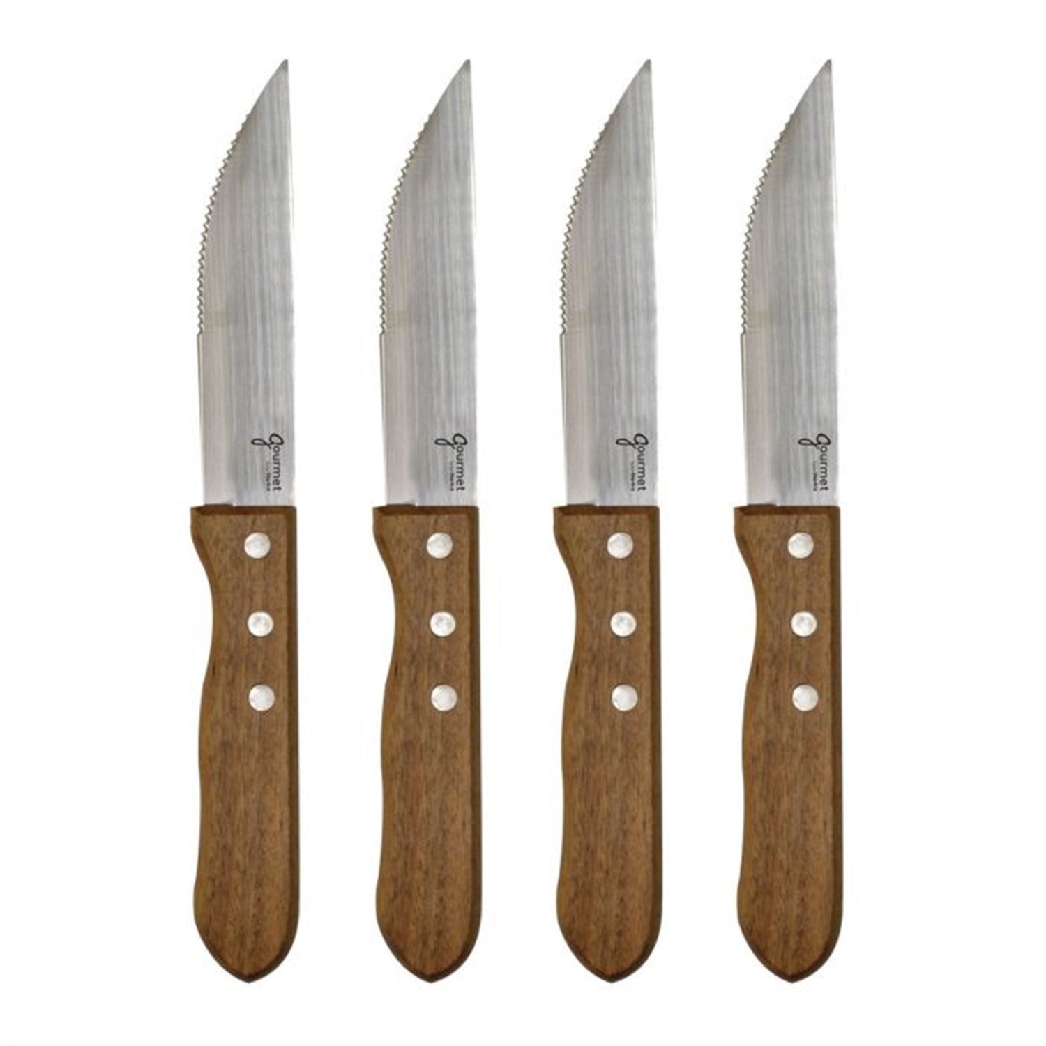 Gourmet - Set of 4 Steak Knives with Stainless Steel Blade, Acacia Wood Handle