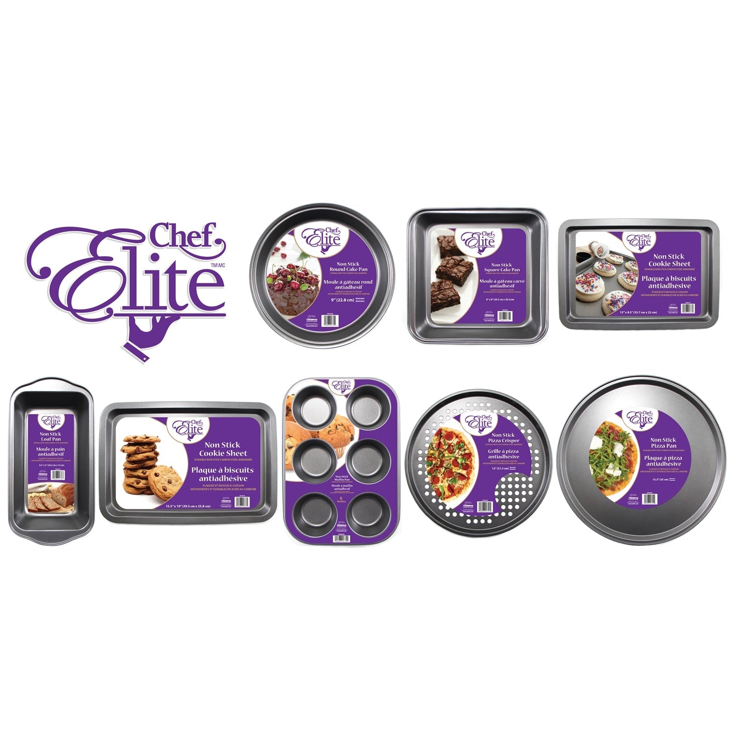 ChefElite - Ensemble de 2 Moules à Gâteau Rond, Diamètre de 9", Antiadhésif, Acier au Carbone