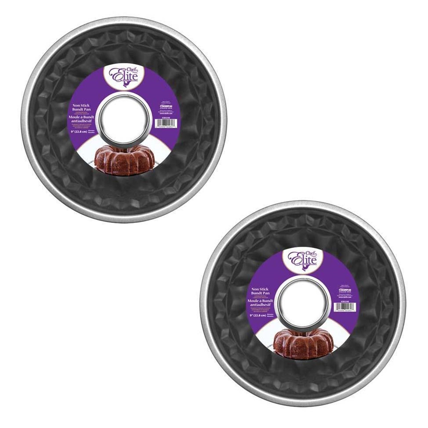 ChefElite - Ensemble de 2 Moules à Gâteau Bundt, Diamètre de 9", Antiadhésif, Acier au Carbone