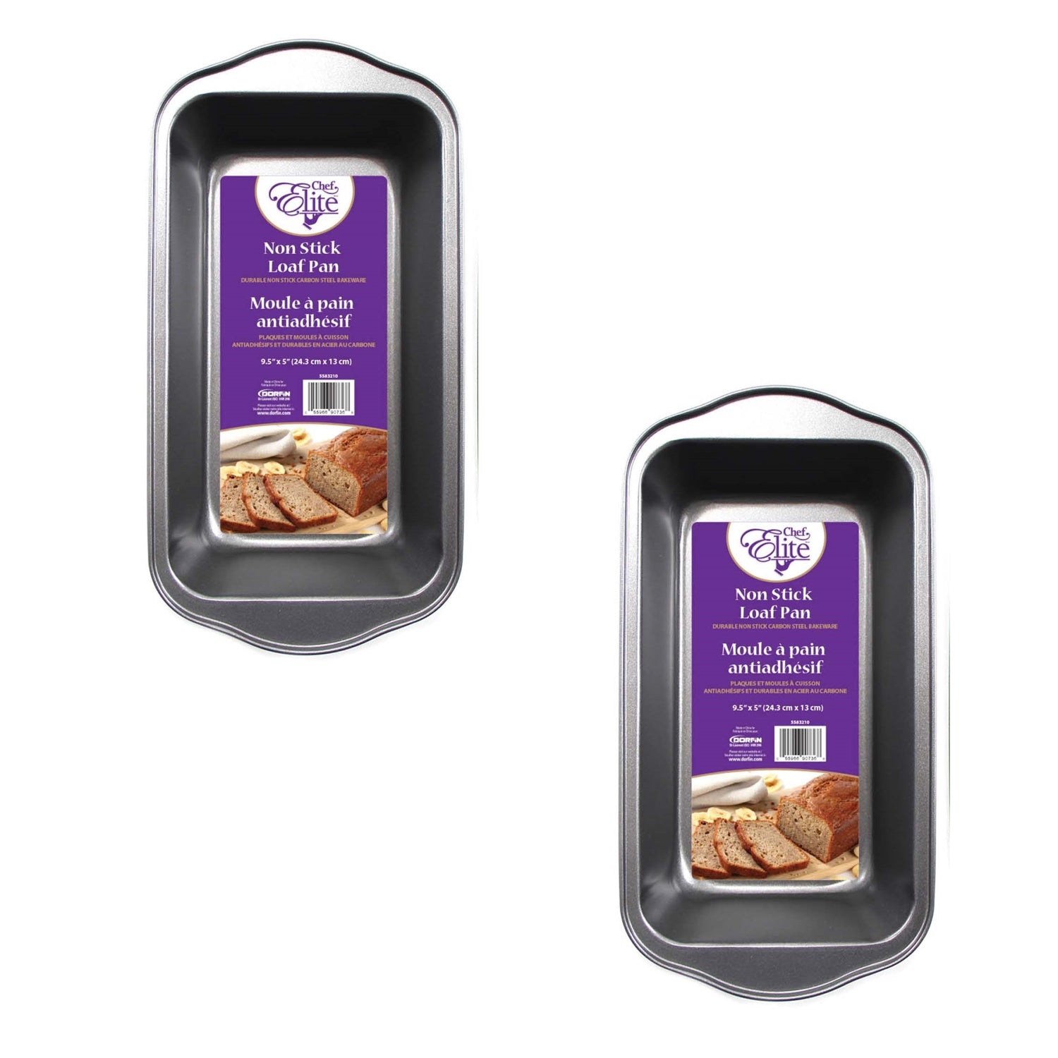 ChefElite - Ensemble de 2 Moules à Pain Rectangle, 9.5"x5", Antiadhésif, Acier au Carbone