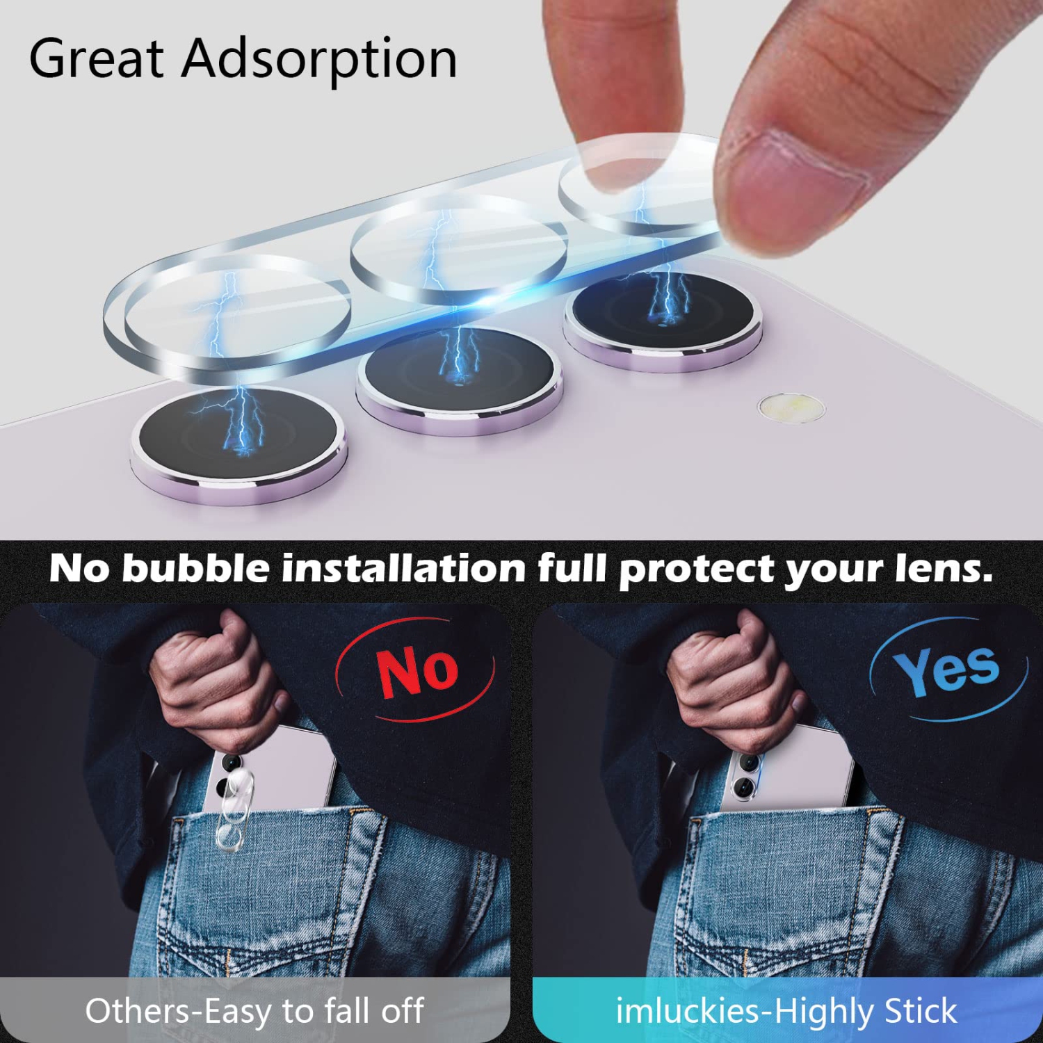 3 Pack Camera Lens Proetctor Compatible with Samsung Galaxy S23 / S23 Plus Tempered Glass, 9H Hardness & Ultra HD, Anti-Scratch, Easy to Install for