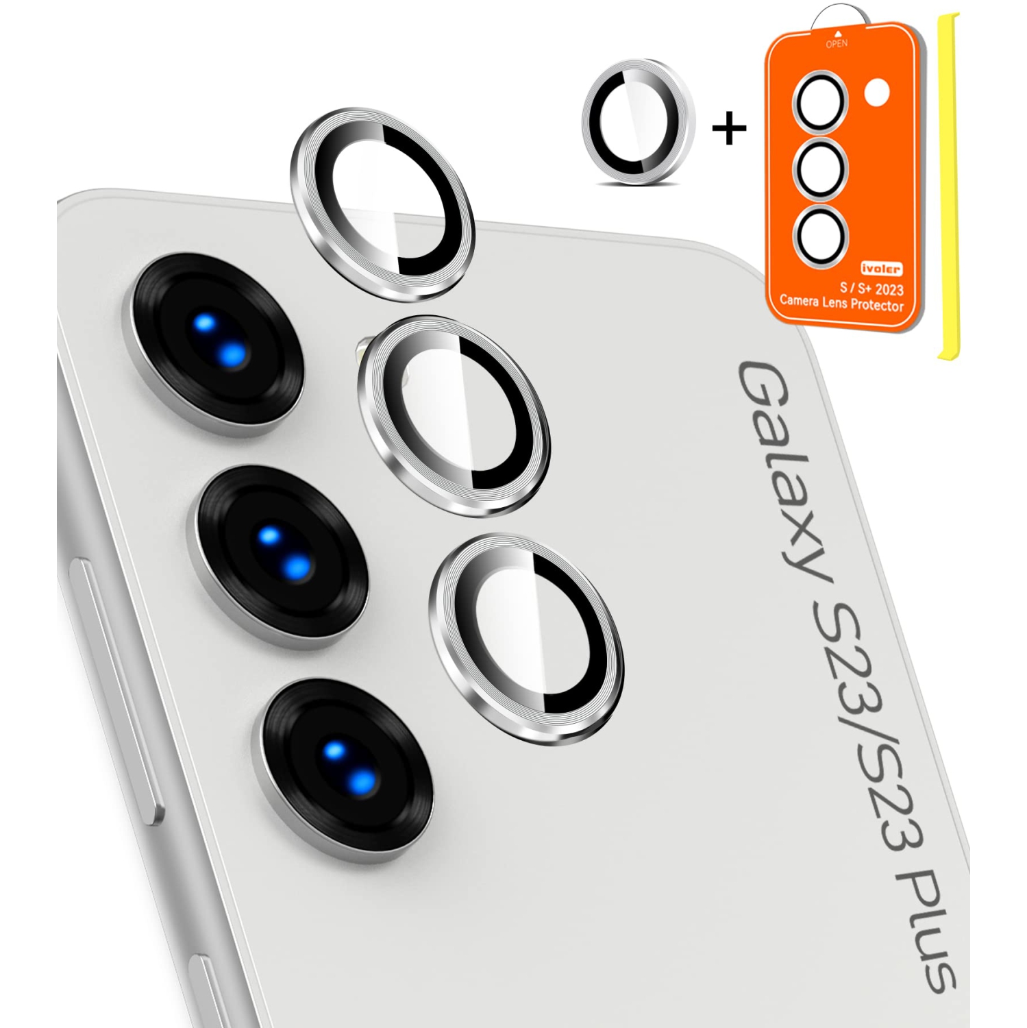 Protecteur d'objectif pour Galaxy S23 6.1 po et S23 plus 6.6 po de Samsung, verre trempé ultramince avec bord en aluminium, protecteur d'appareil