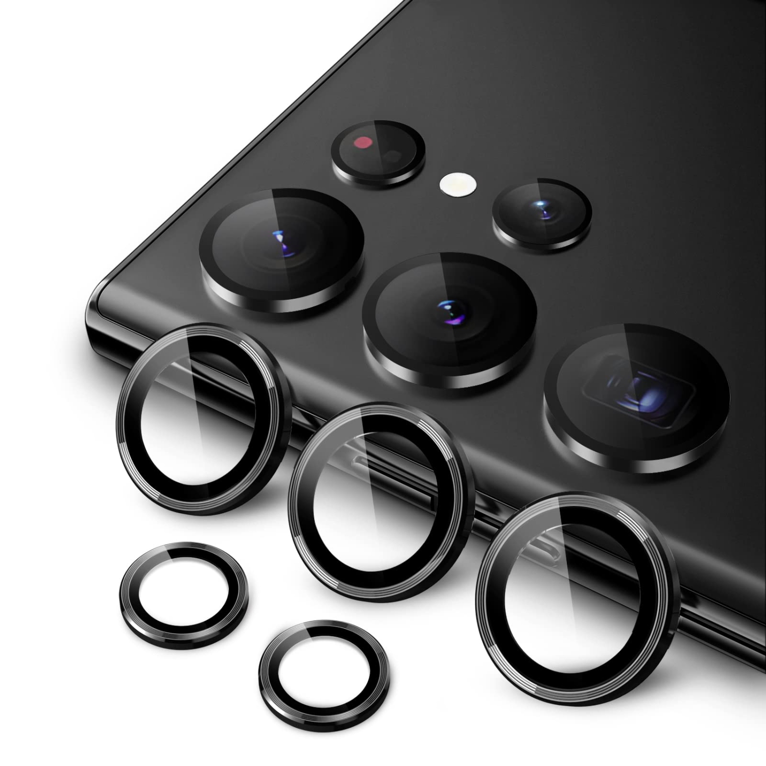 Camera Lens Protector for Samsung Galaxy S23 Ultra 5G 6.8-Inch, 9H Tempered Glass Metal Individual Ring Cover, Easy Installation Tray, HD Clear, Set