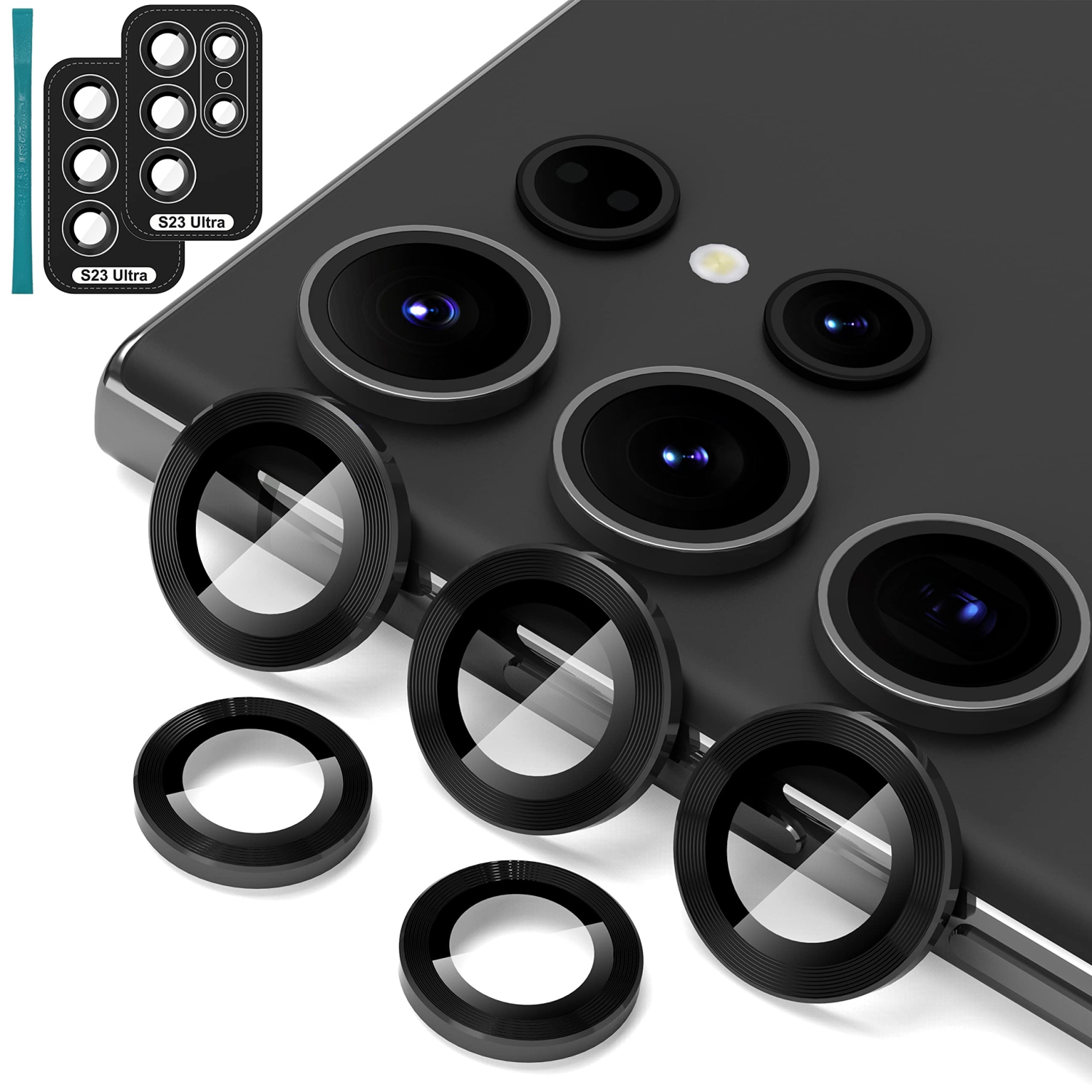 2 protecteurs d’objectif pour Galaxy S23 Ultra de Samsung, protecteur d’objectif en verre trempé pour Galaxy S23 Ultra 5G 6.8 po de Samsung; CD - Noir