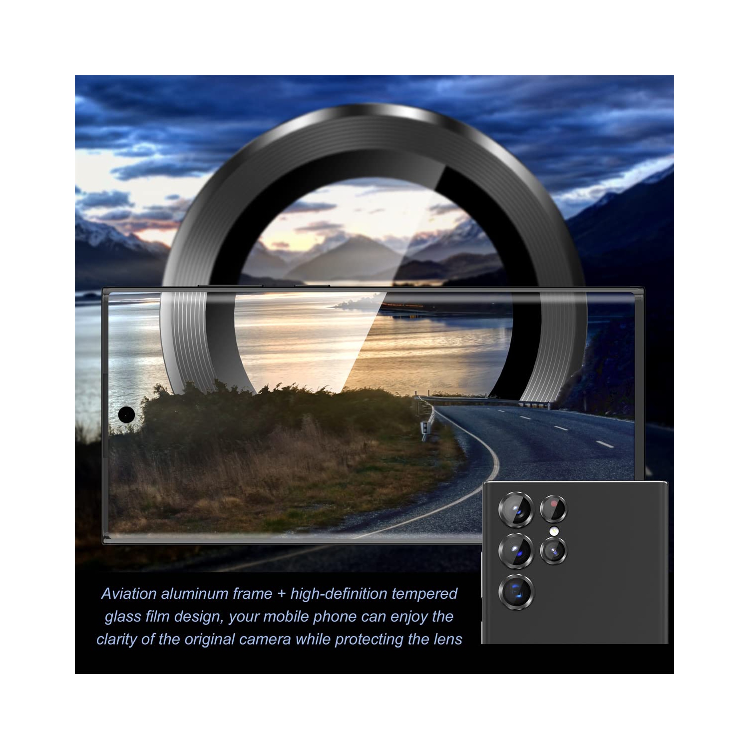 2 protecteurs d’objectif pour Galaxy S23 Ultra de Samsung, protecteur d’objectif en verre trempé pour Galaxy S23 Ultra 5G 6.8 po de Samsung; CD - Noir