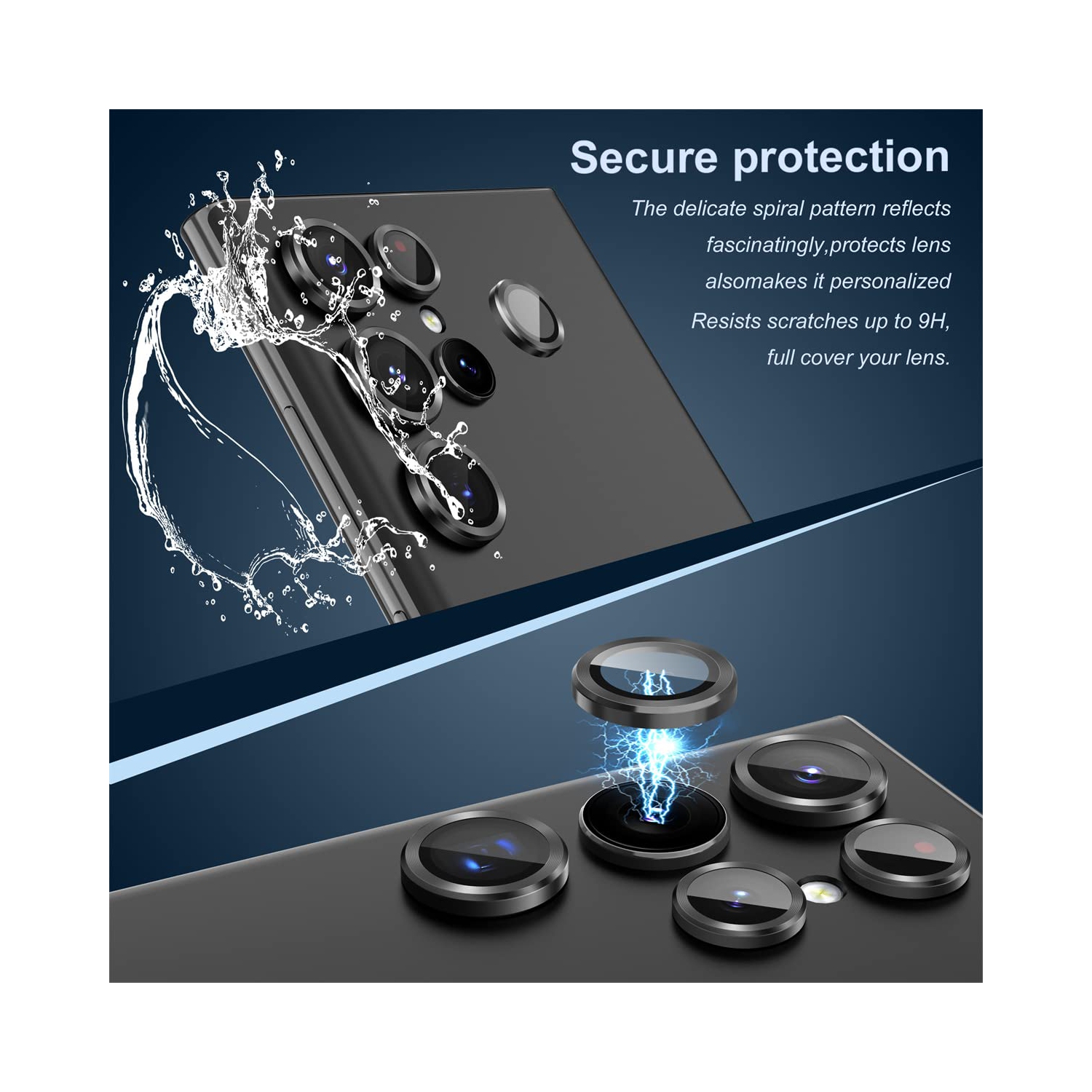 2 protecteurs d’objectif pour Galaxy S23 Ultra de Samsung, protecteur d’objectif en verre trempé pour Galaxy S23 Ultra 5G 6.8 po de Samsung; CD - Noir