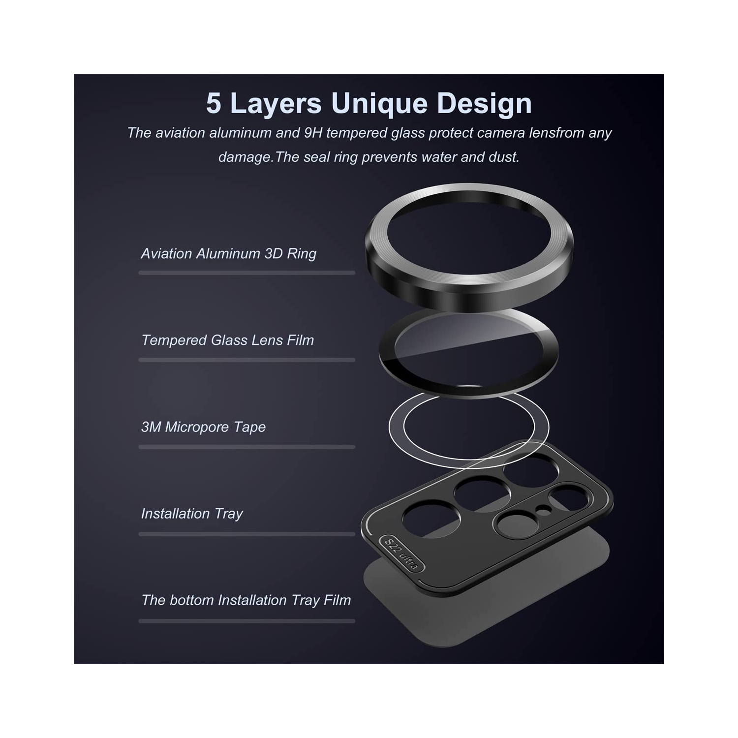 2 protecteurs d’objectif pour Galaxy S23 Ultra de Samsung, protecteur d’objectif en verre trempé pour Galaxy S23 Ultra 5G 6.8 po de Samsung; CD - Noir