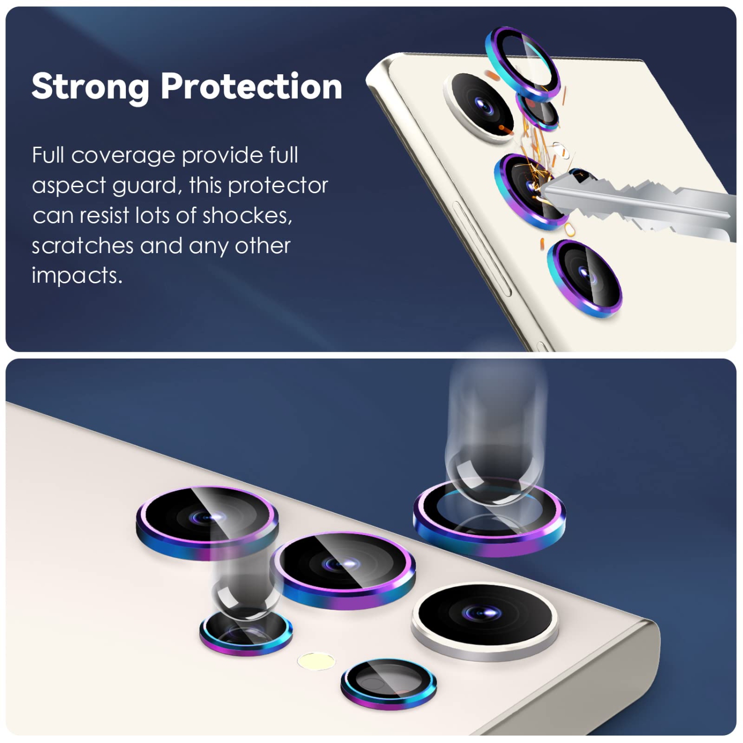 3 + 2 pièces pour le protecteur d’objectif Ultra Galaxy S23 de Samsung, verre trempé 9H et anneau d’objectif individuel en alliage d’aluminium pour