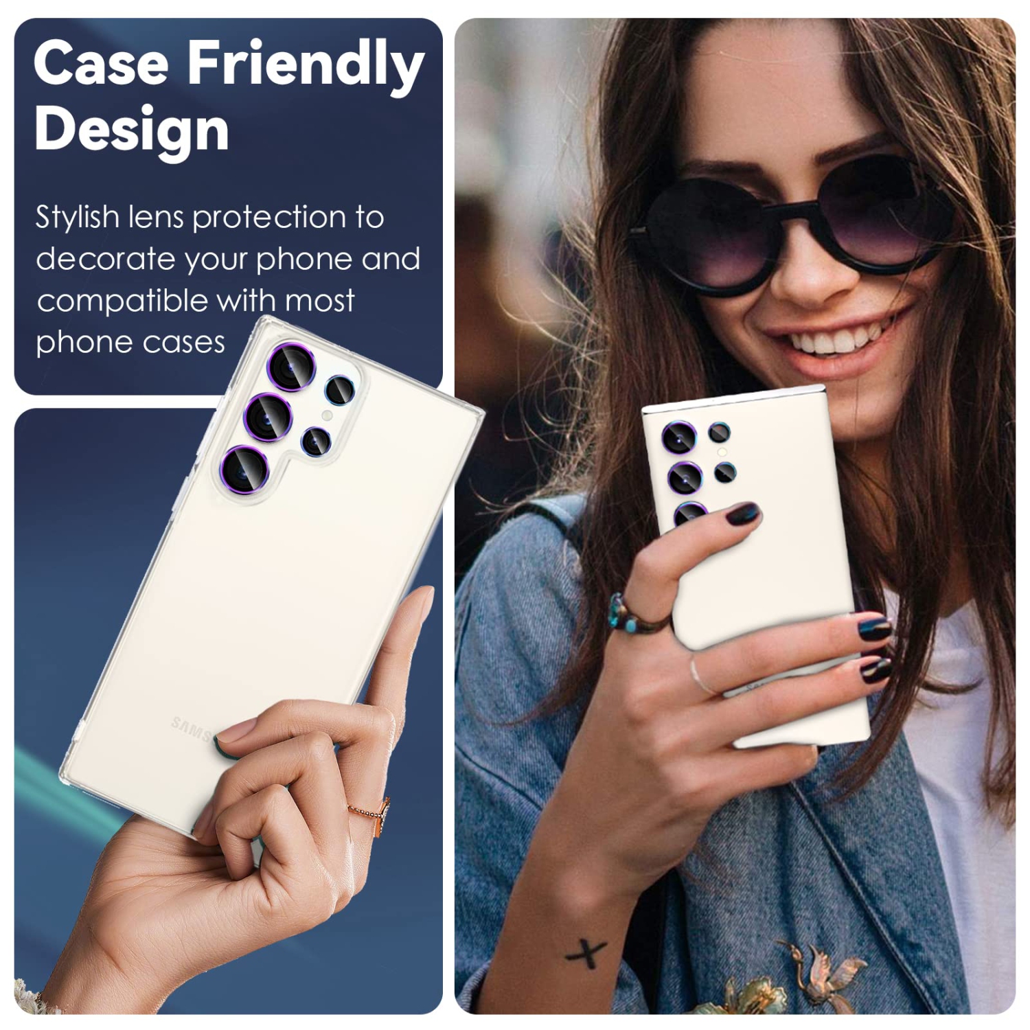 3 + 2 pièces pour le protecteur d’objectif Ultra Galaxy S23 de Samsung, verre trempé 9H et anneau d’objectif individuel en alliage d’aluminium pour