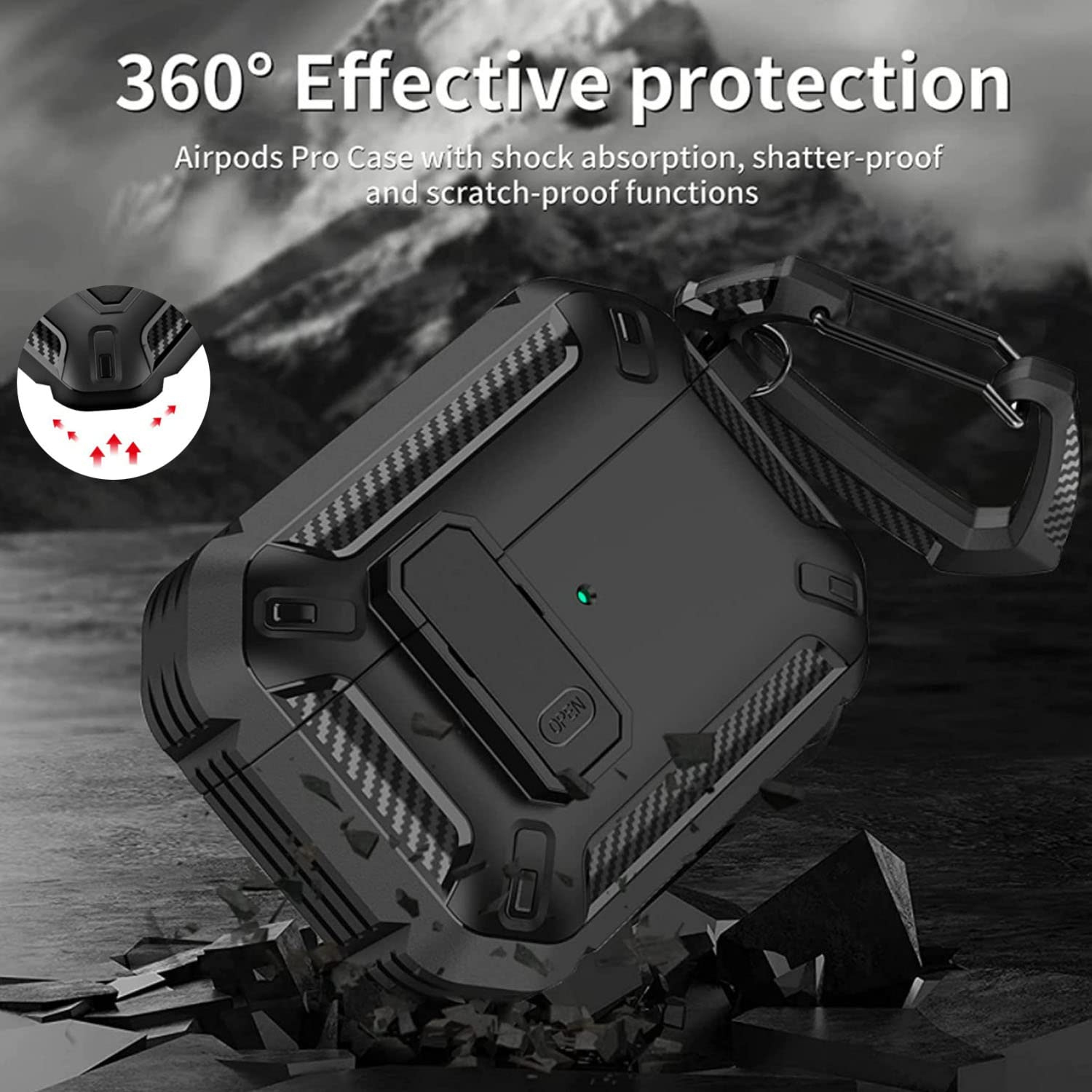 Designed for Apple AirPods Pro 2nd Generation Case, Rugged Protection Shockproof Airpods Pro 2 Case Cover.(Black)