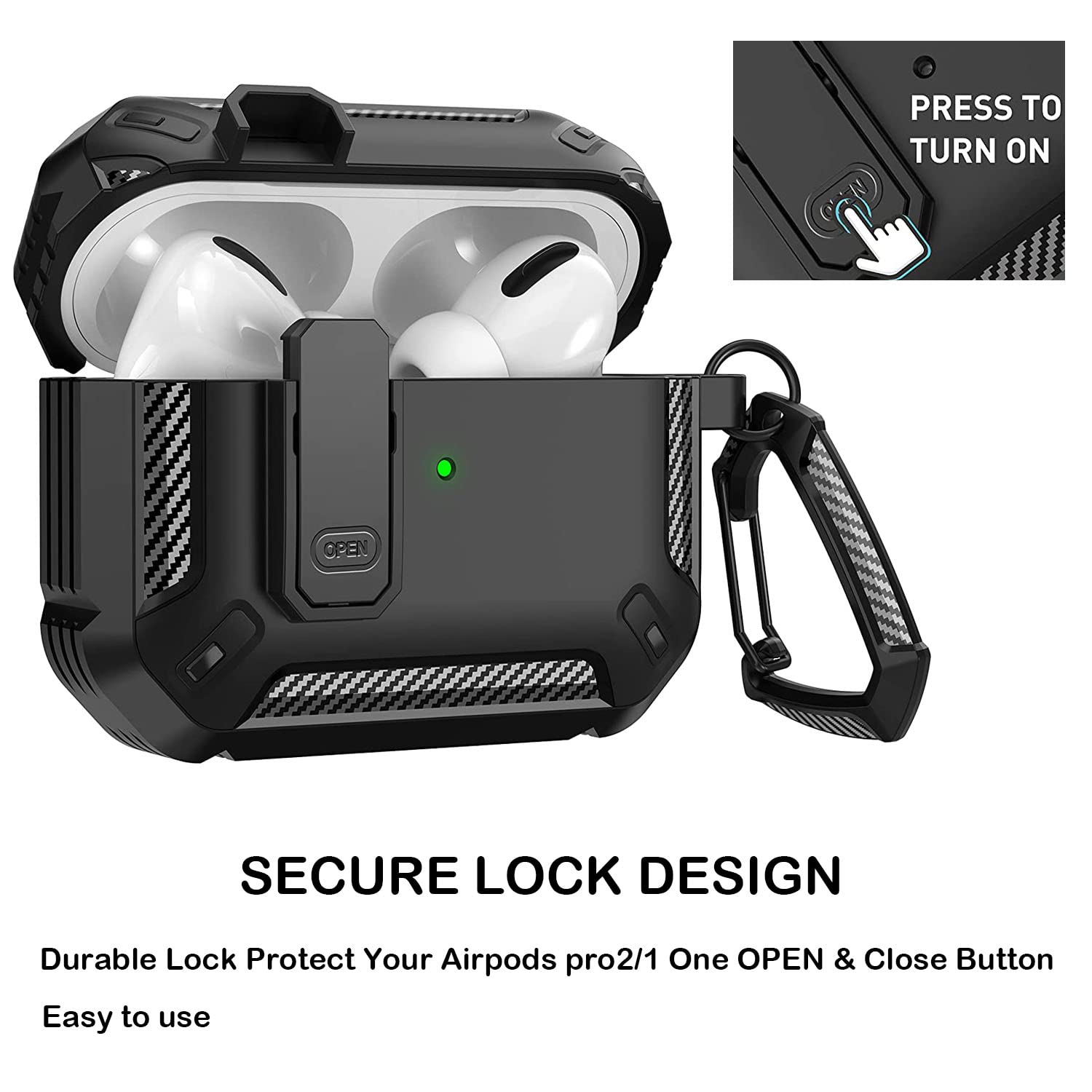 Designed for Apple AirPods Pro 2nd Generation Case, Rugged Protection Shockproof Airpods Pro 2 Case Cover.(Black)