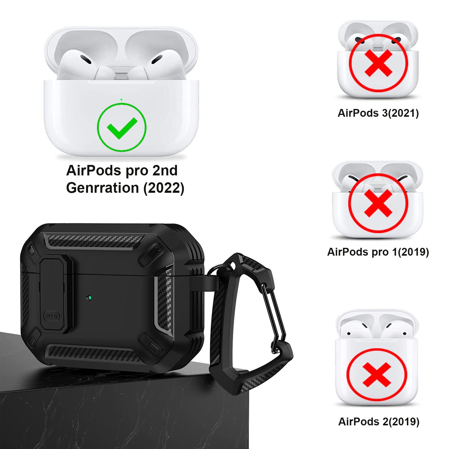 Designed for Apple AirPods Pro 2nd Generation Case, Rugged Protection Shockproof Airpods Pro 2 Case Cover.(Black)
