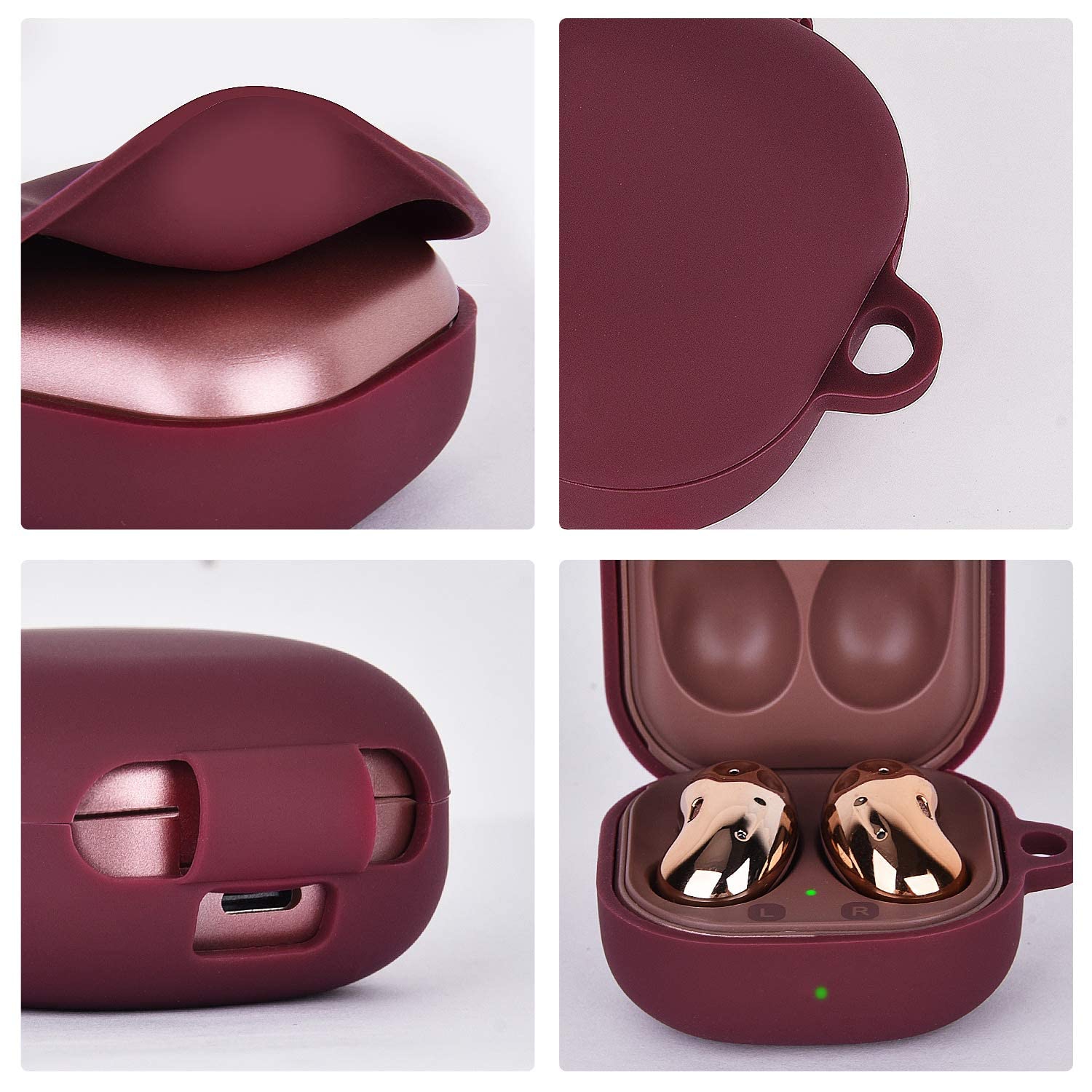 Étui en silicone compatible avec les Galaxy Buds 2 de Samsung/Étui pour Galaxy Buds 2 Pro (2021)/Étui pour Galaxy Buds Live (2020) (Bourgogne)