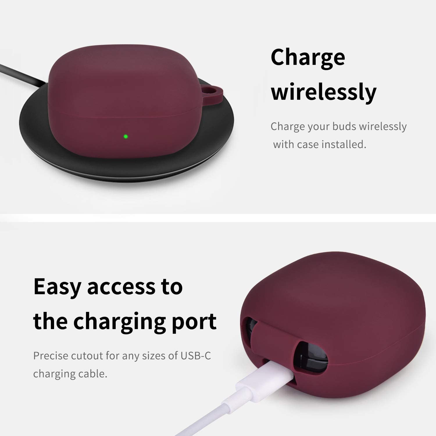 Étui en silicone compatible avec les Galaxy Buds 2 de Samsung/Étui pour Galaxy Buds 2 Pro (2021)/Étui pour Galaxy Buds Live (2020) (Bourgogne)