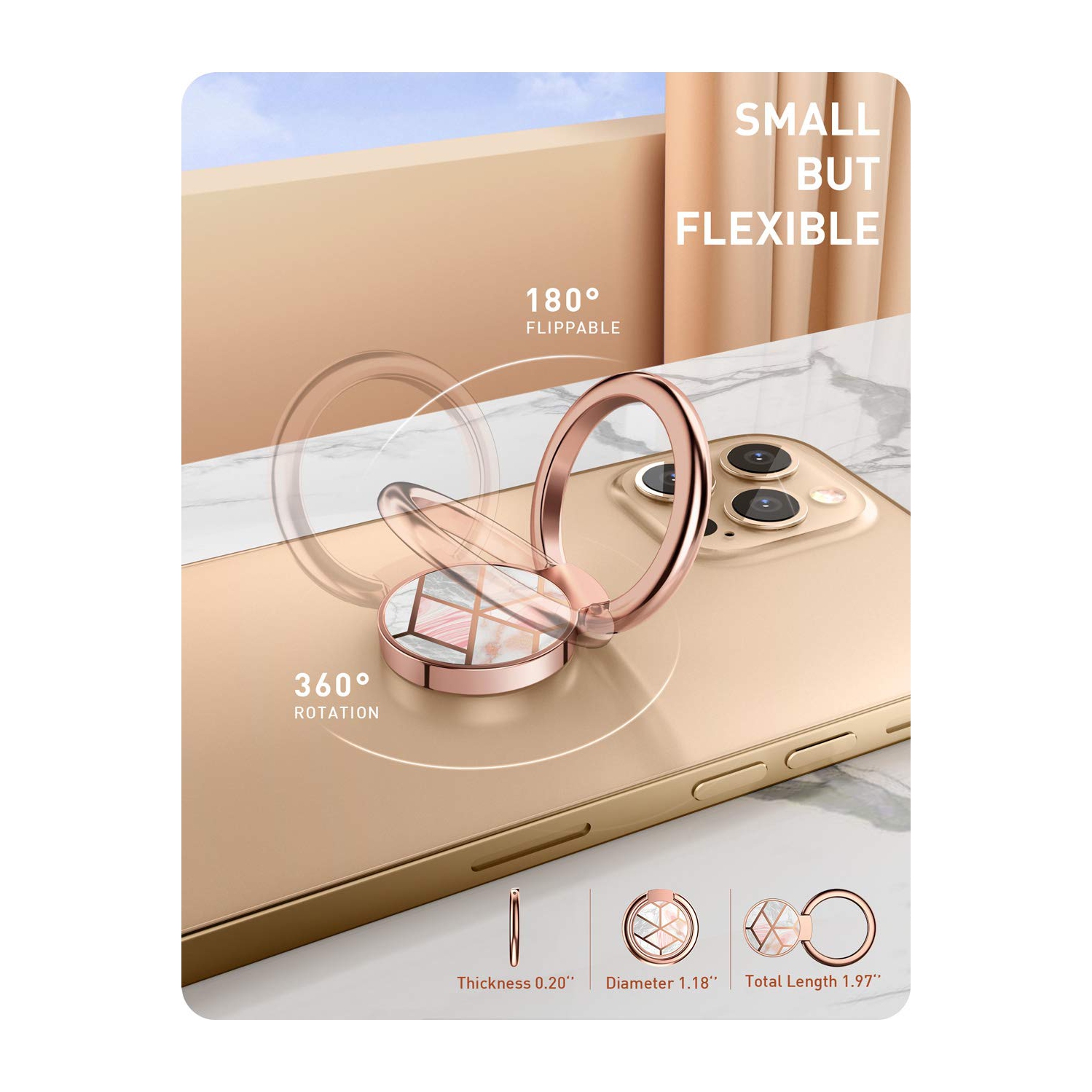 Cell Phone Ring Holder Finger Ring Stand 360° Rotation and 180° Flip Universal Kickstand Metal Grip Holder for Magnetic Car Mount