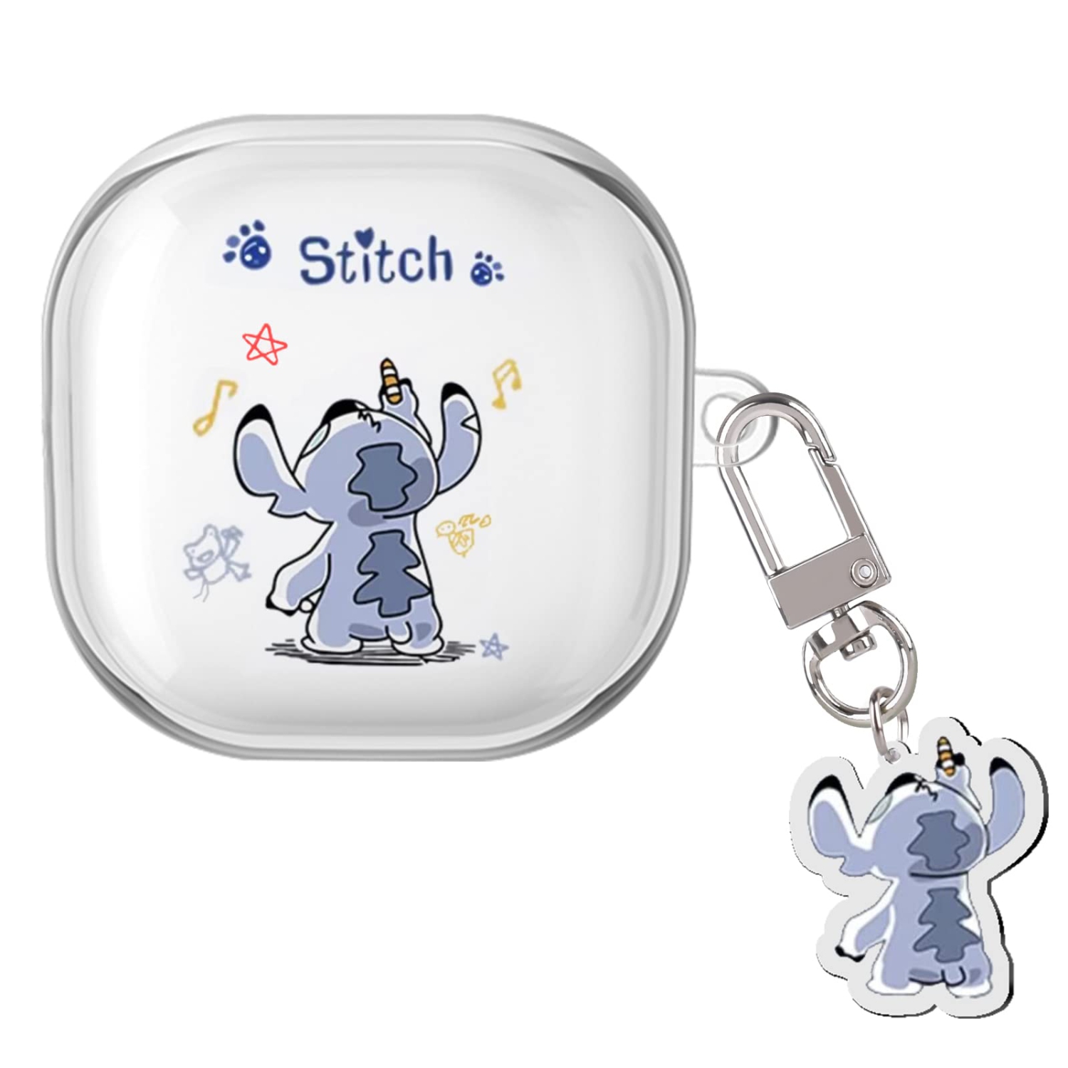 Cute Cartoon Case compatible avec les Galaxy Buds 2 Pro/Galaxy Buds 2, étui Buds Pro, étui Buds Live transparent avec porte-clés KAWAII Blue Dog pour