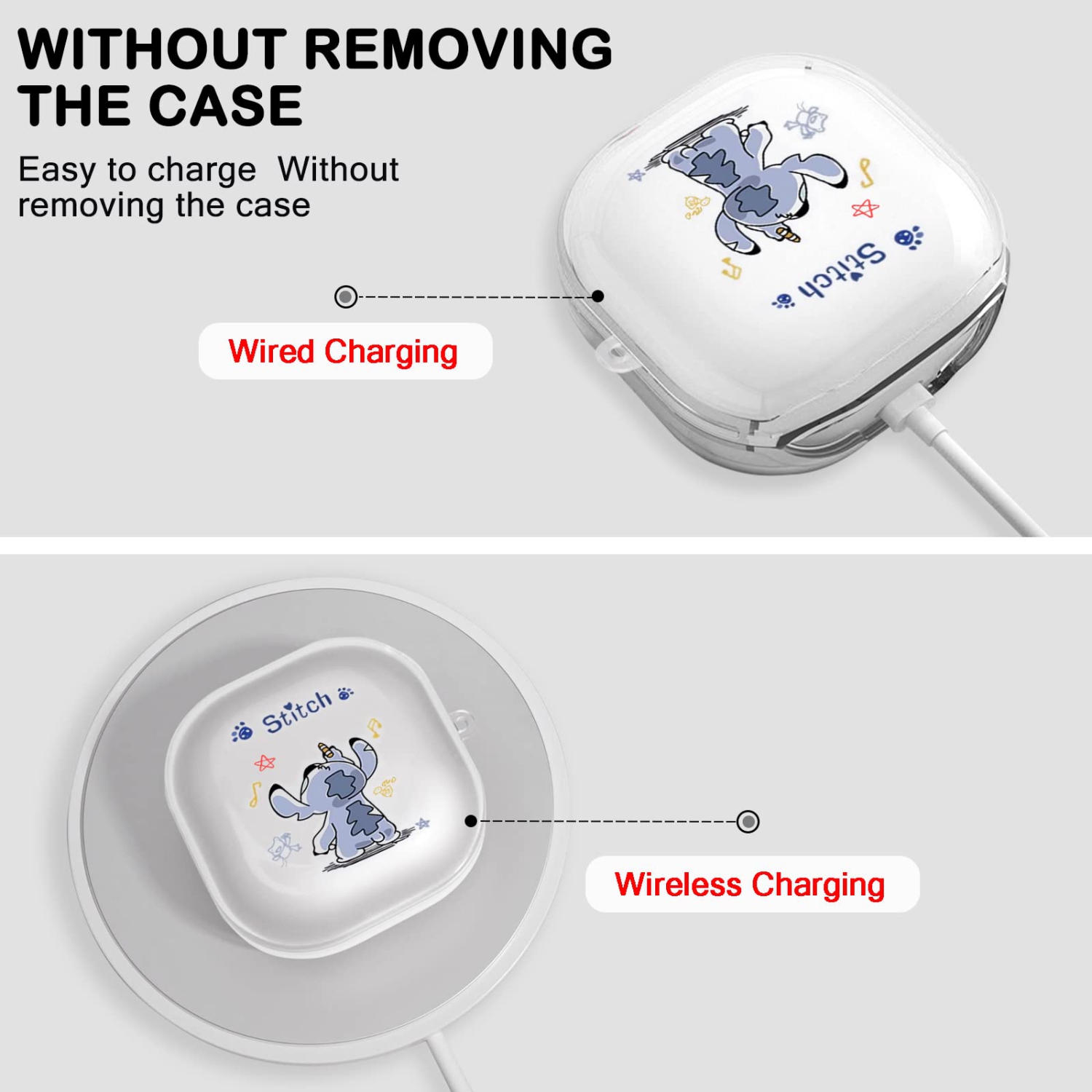 Cute Cartoon Case compatible avec les Galaxy Buds 2 Pro/Galaxy Buds 2, étui Buds Pro, étui Buds Live transparent avec porte-clés KAWAII Blue Dog pour