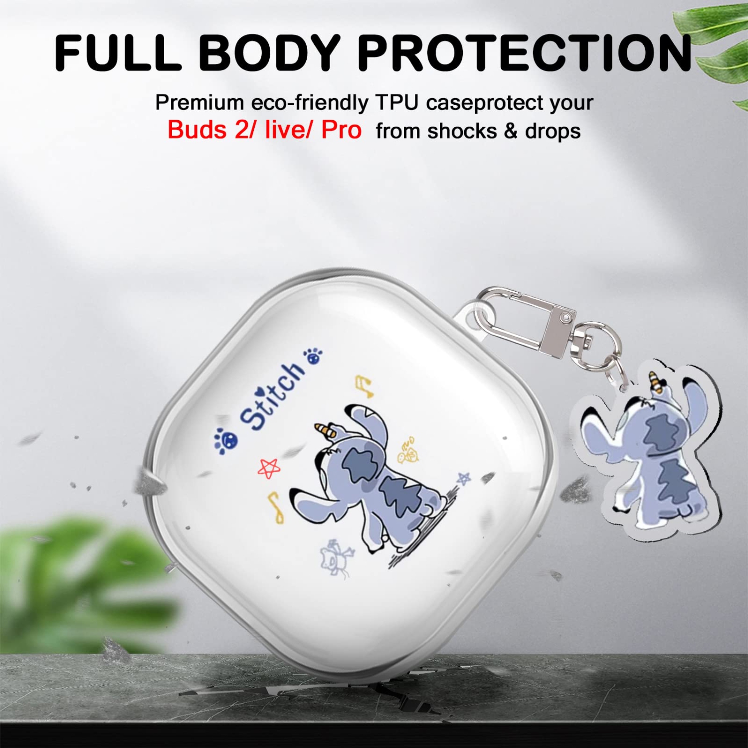 Cute Cartoon Case compatible avec les Galaxy Buds 2 Pro/Galaxy Buds 2, étui Buds Pro, étui Buds Live transparent avec porte-clés KAWAII Blue Dog pour