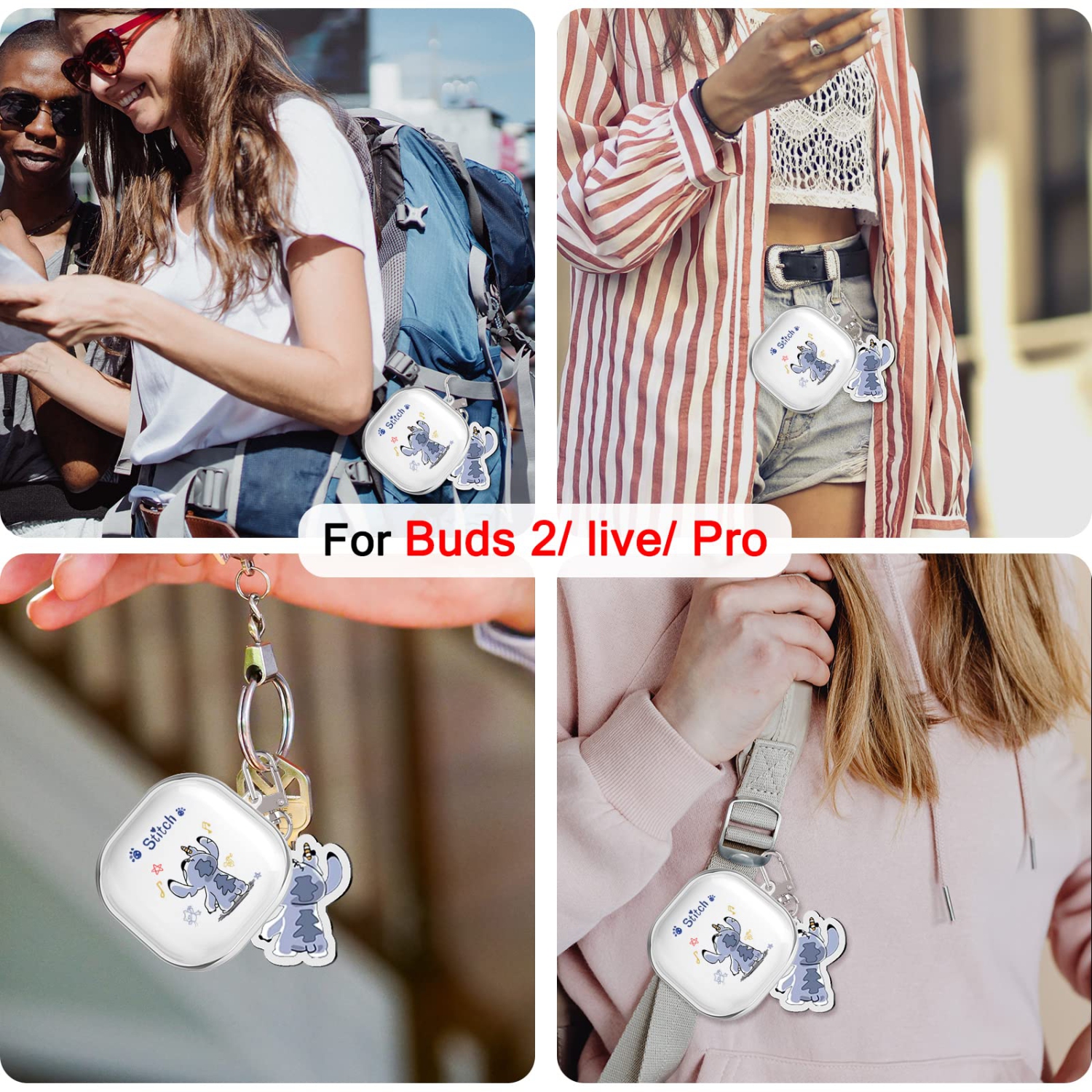 Cute Cartoon Case compatible avec les Galaxy Buds 2 Pro/Galaxy Buds 2, étui Buds Pro, étui Buds Live transparent avec porte-clés KAWAII Blue Dog pour