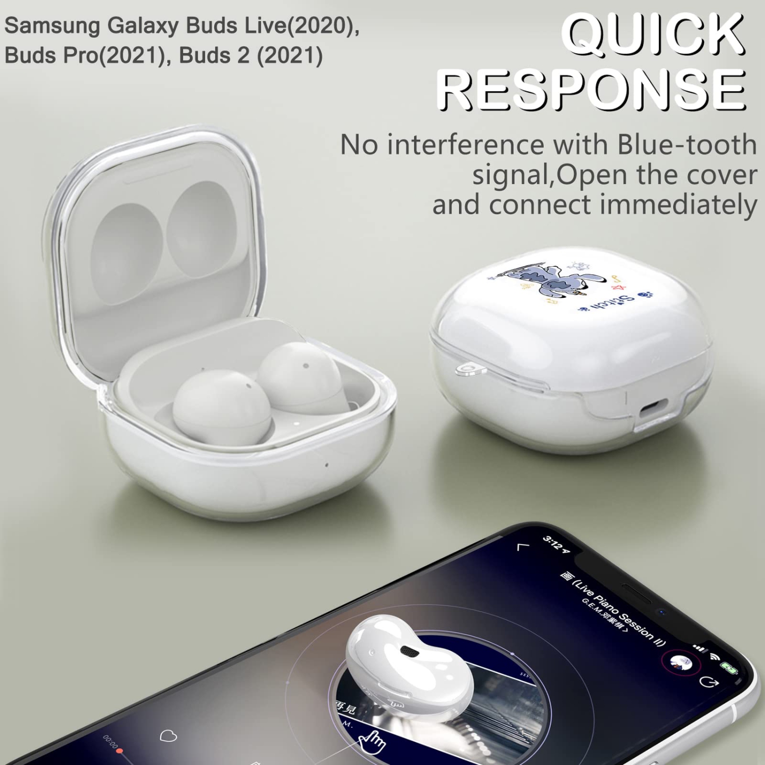 Cute Cartoon Case compatible avec les Galaxy Buds 2 Pro/Galaxy Buds 2, étui Buds Pro, étui Buds Live transparent avec porte-clés KAWAII Blue Dog pour