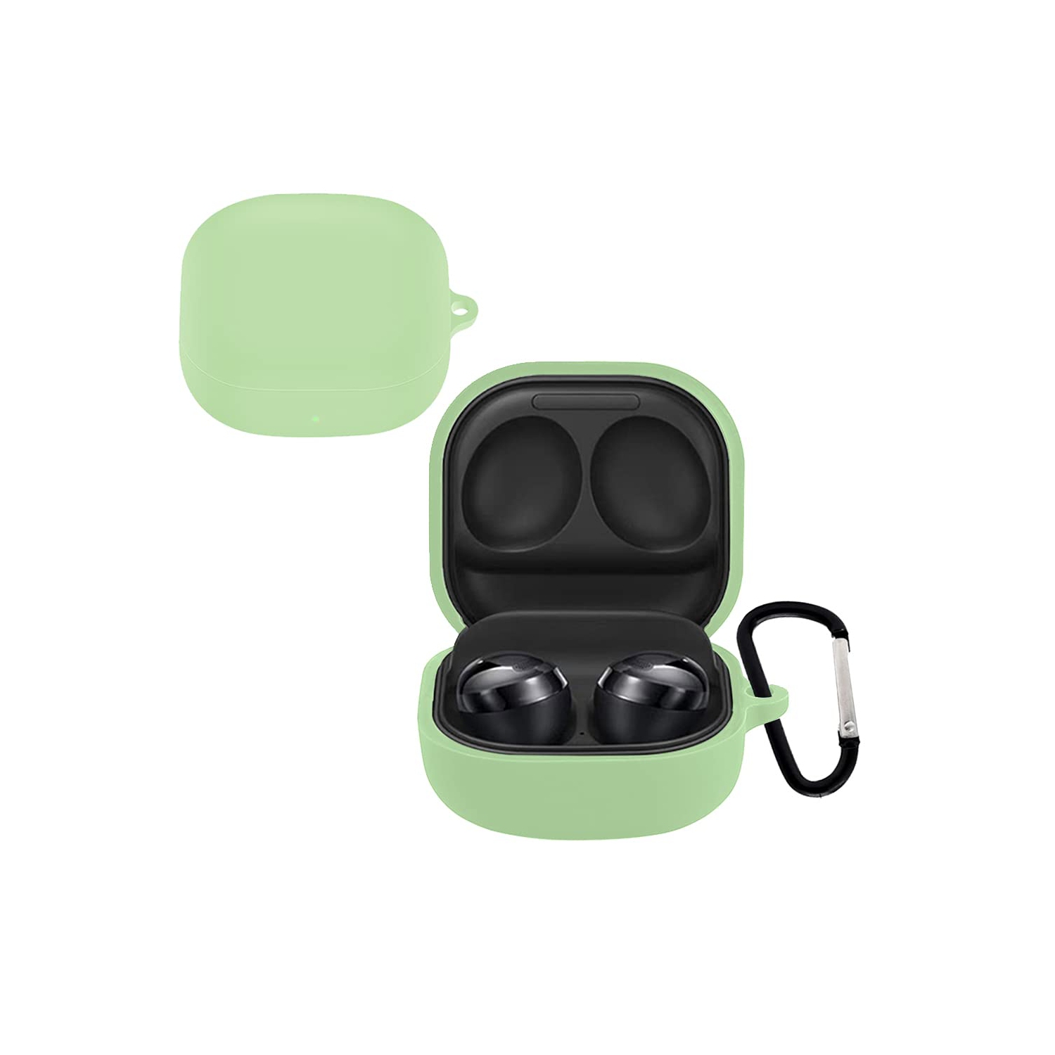 Silicone Case Cover for Samsung Galaxy Buds 2 PRO/Galaxy Buds 2/Galaxy Buds Live/Galaxy Buds PRO,Drop-Proof Shock Resistant Full Body Protective Cover with Carabiner(Matcha Green
