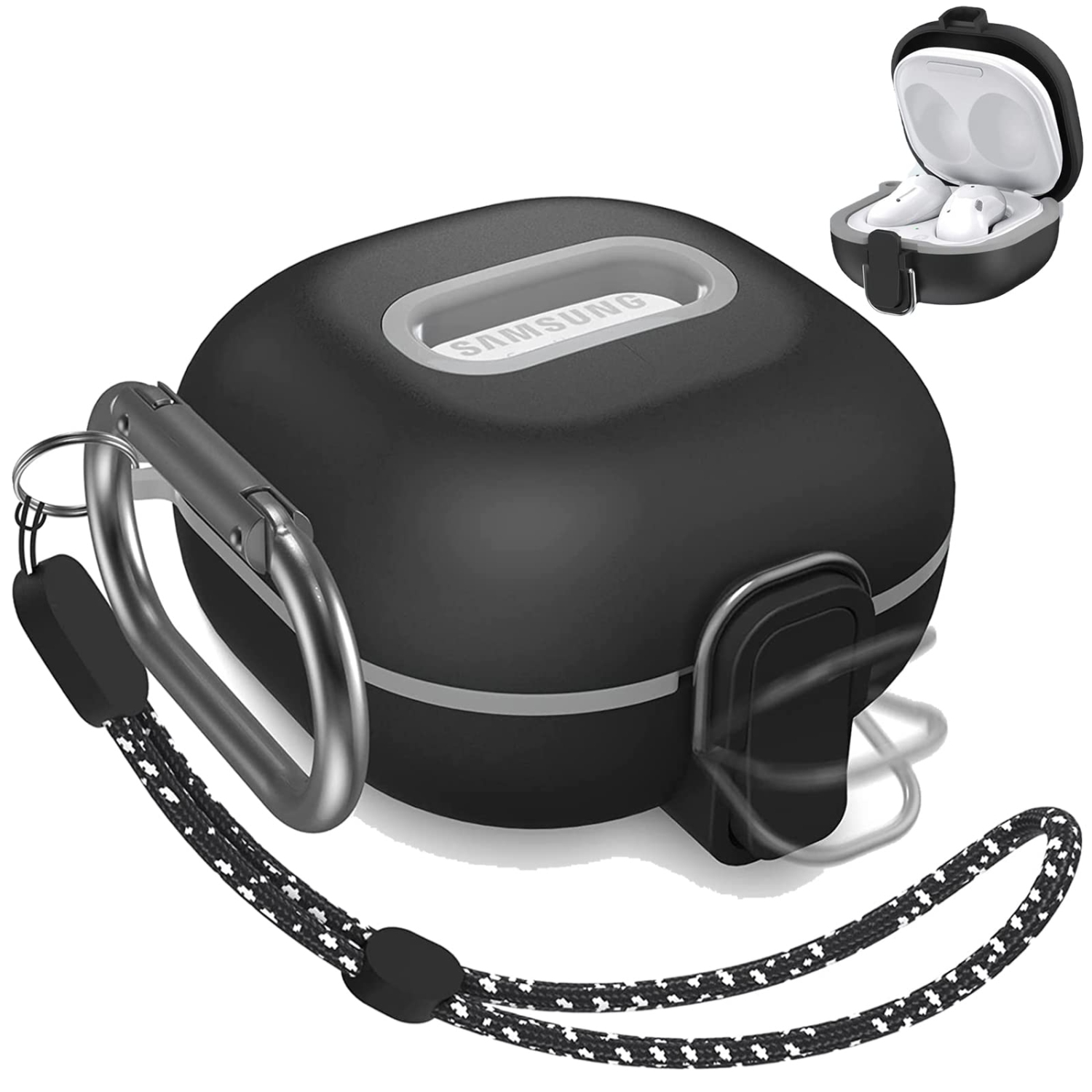 Samsung Galaxy Buds 2 Pro Case, Galaxy Buds Pro Case, Galaxy Buds 2 Case, Galaxy Buds Live Case, Premium TPU Shockproof Full Body Protection Cover with Keychain & Lanyard for Galax